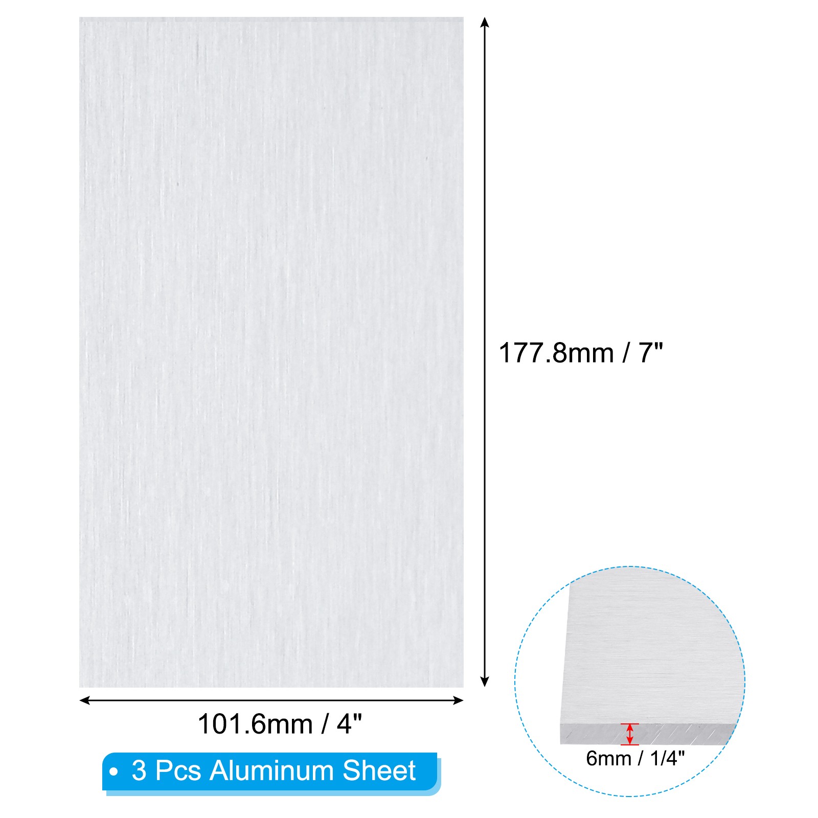 6061 T651 Aluminum Sheet Metal 4 x 7 x 1/4(0.236″) Inch 3Pcs Flat 6MM