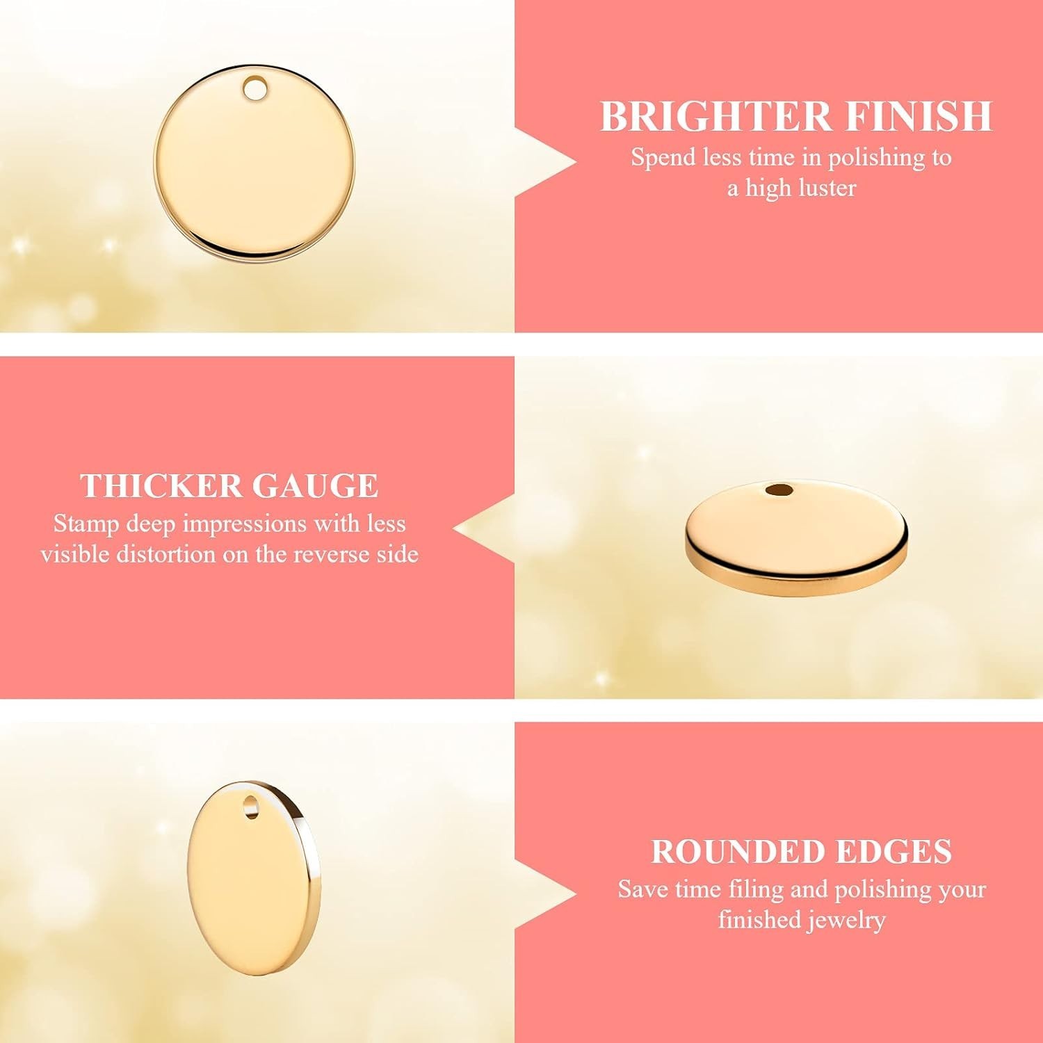 Gold, Silver, and Rose Gold Metal Stamping Blanks – 30 Pcs Engravable Pendants