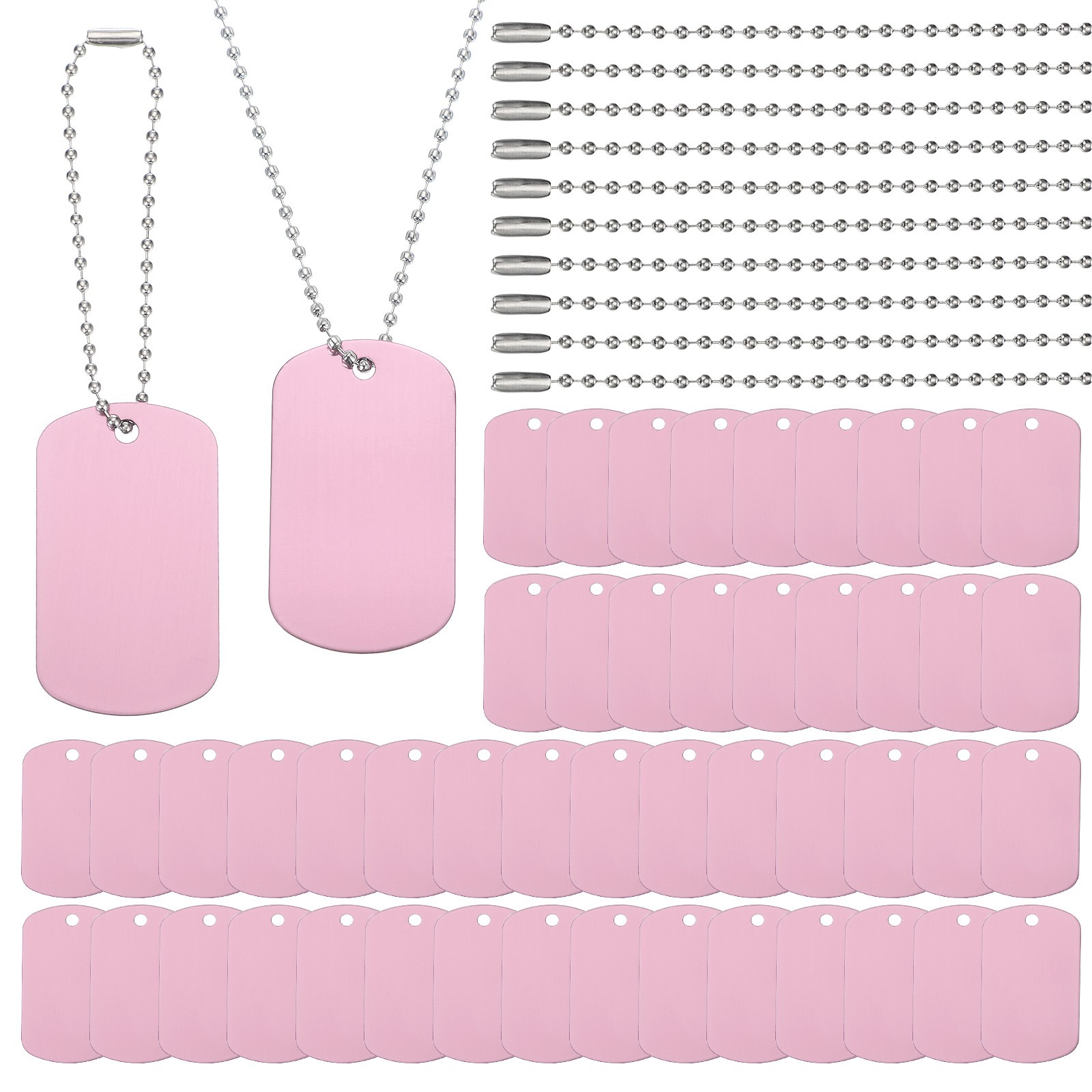 50Pcs Blank Tag Metal Stamping Tags, Rectangle Shape Engraved Tag, Pink