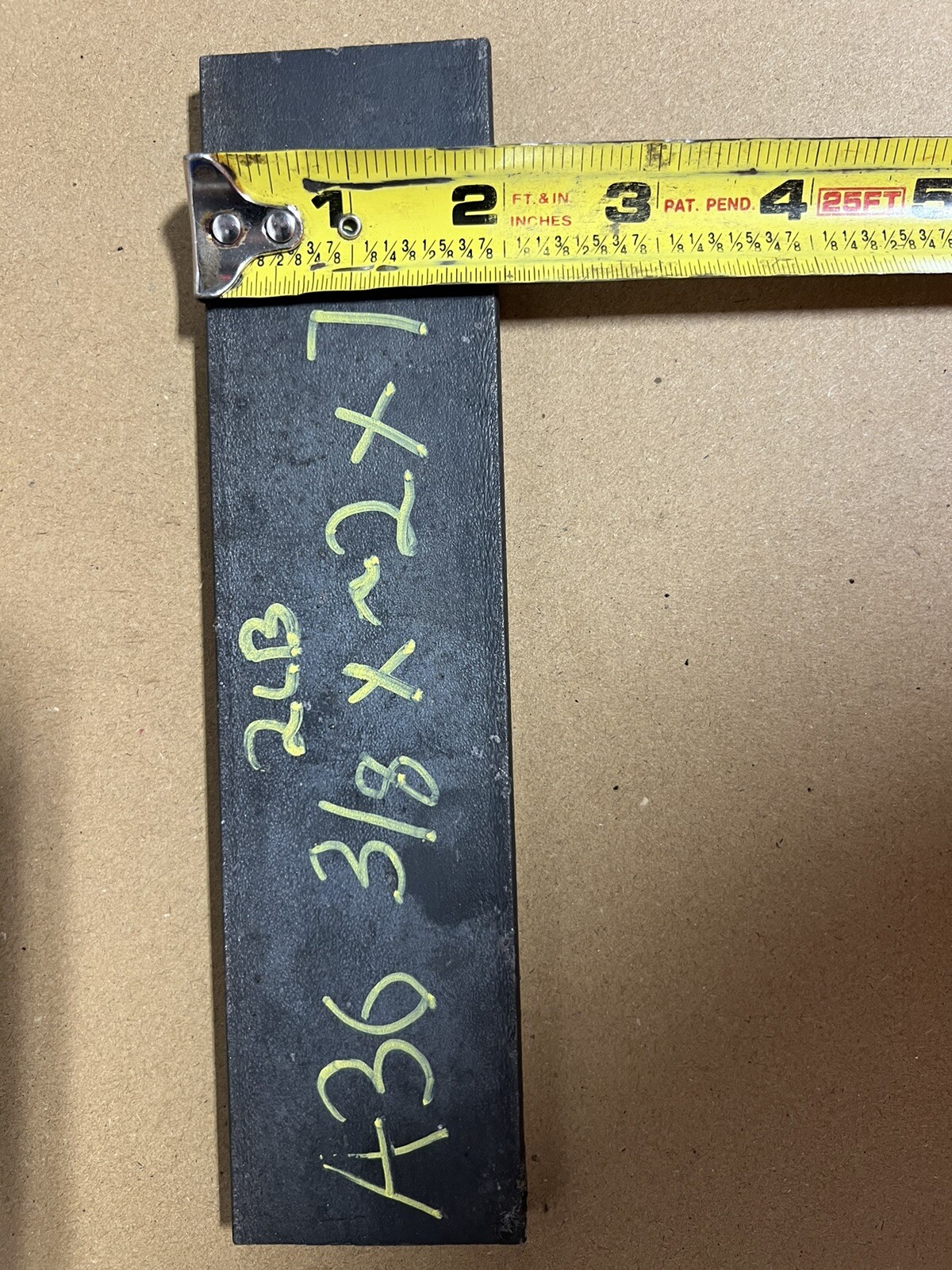 Single Piece A36 Hot Roll Steel Flat Stock 3/8” x ~2” x ~7 7/8”