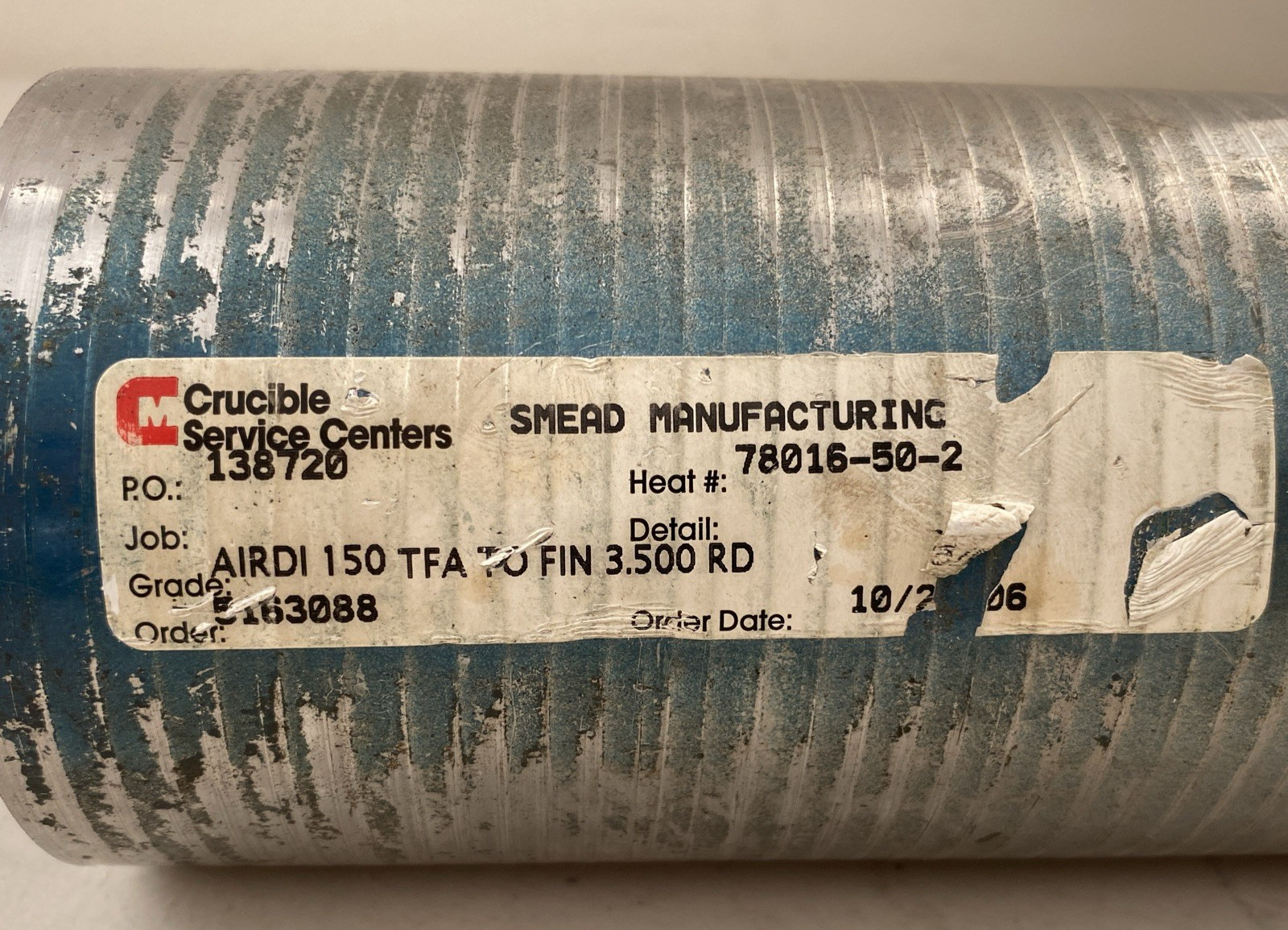 AIRDI 150 Tool Steel Round Bar 3.5″ Dia x ~15″ A2 D2 Class Lathe Stock Billet