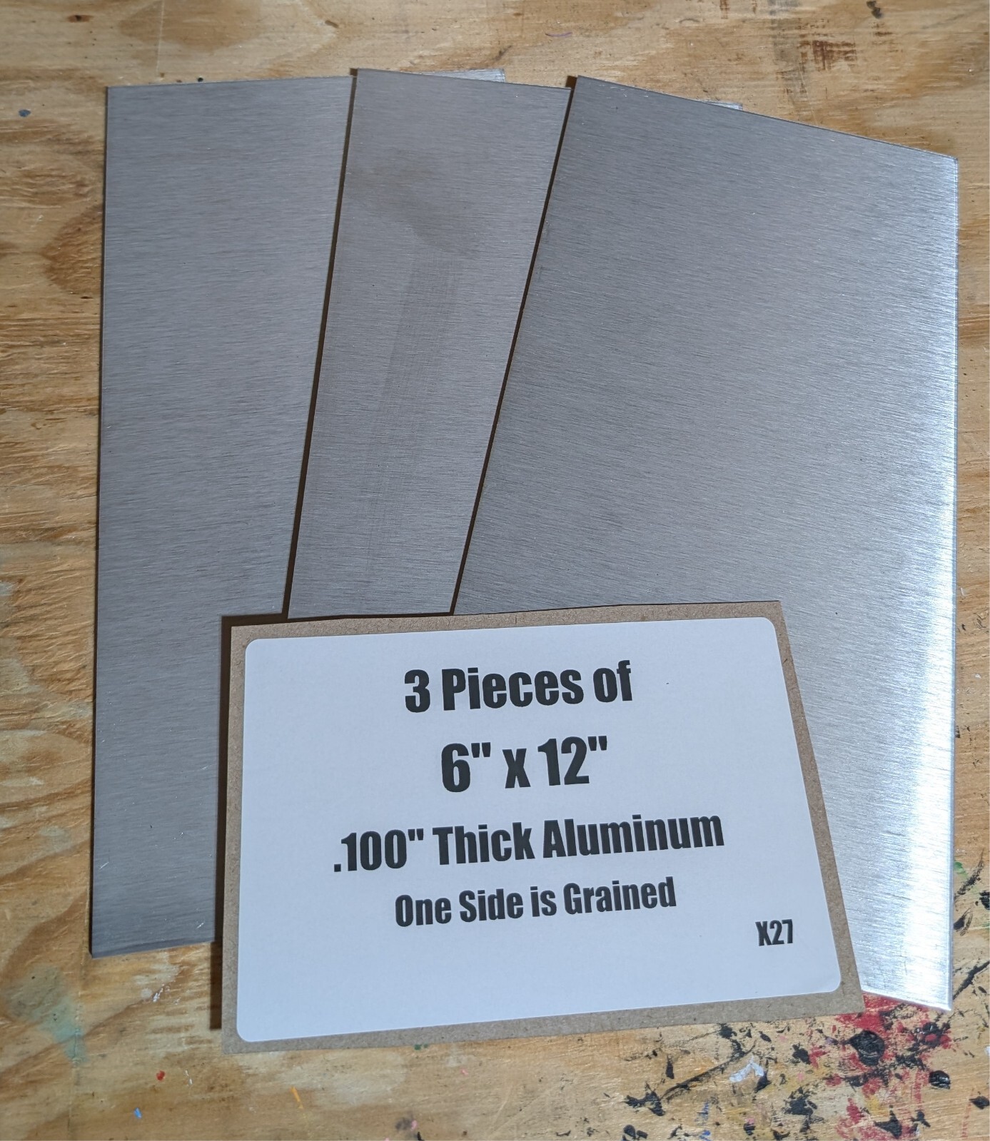 3 Pieces of 6″ x 12″ Aluminum .100″ Thick (10 Gauge) Sheet Metal 1 Side Grained