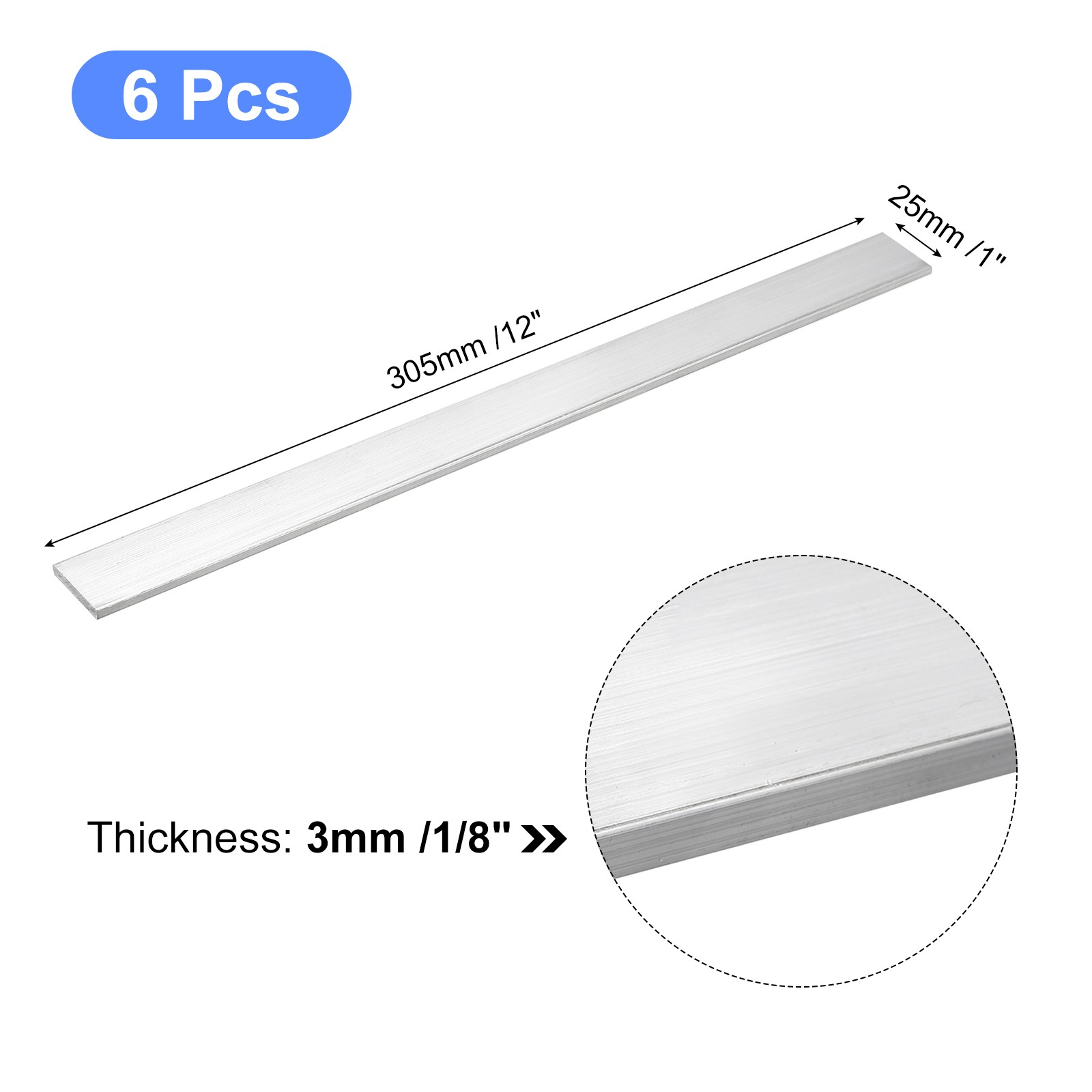 Square Aluminum Flat Bar, 6pcs 1/8″ Thickness 1″ Width 12″ Length