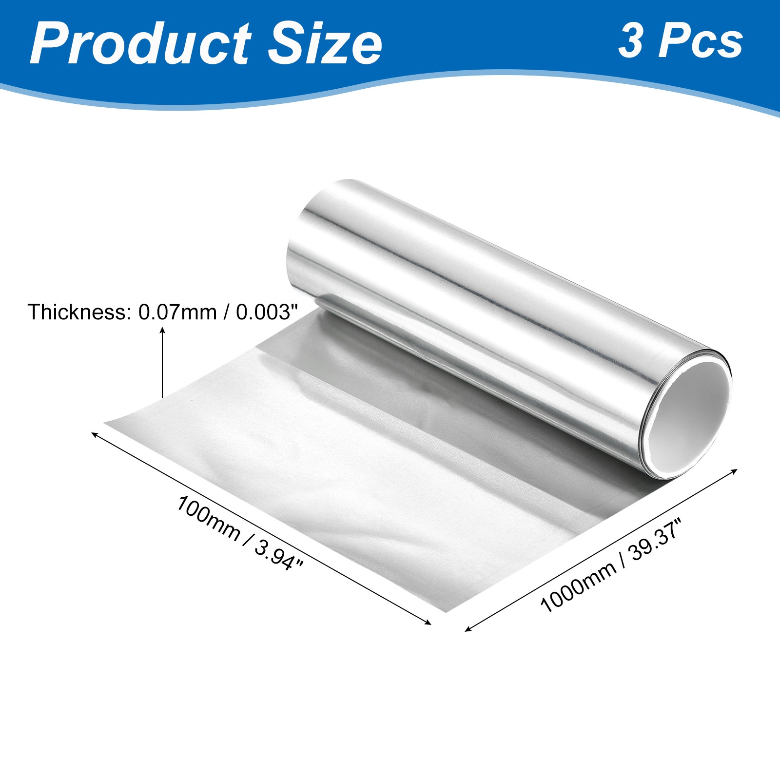 3Pcs Zinc Sheets, 99.995% High Purity Zinc Plate, 0.003″x4″x39″(0.07x100x1000mm)