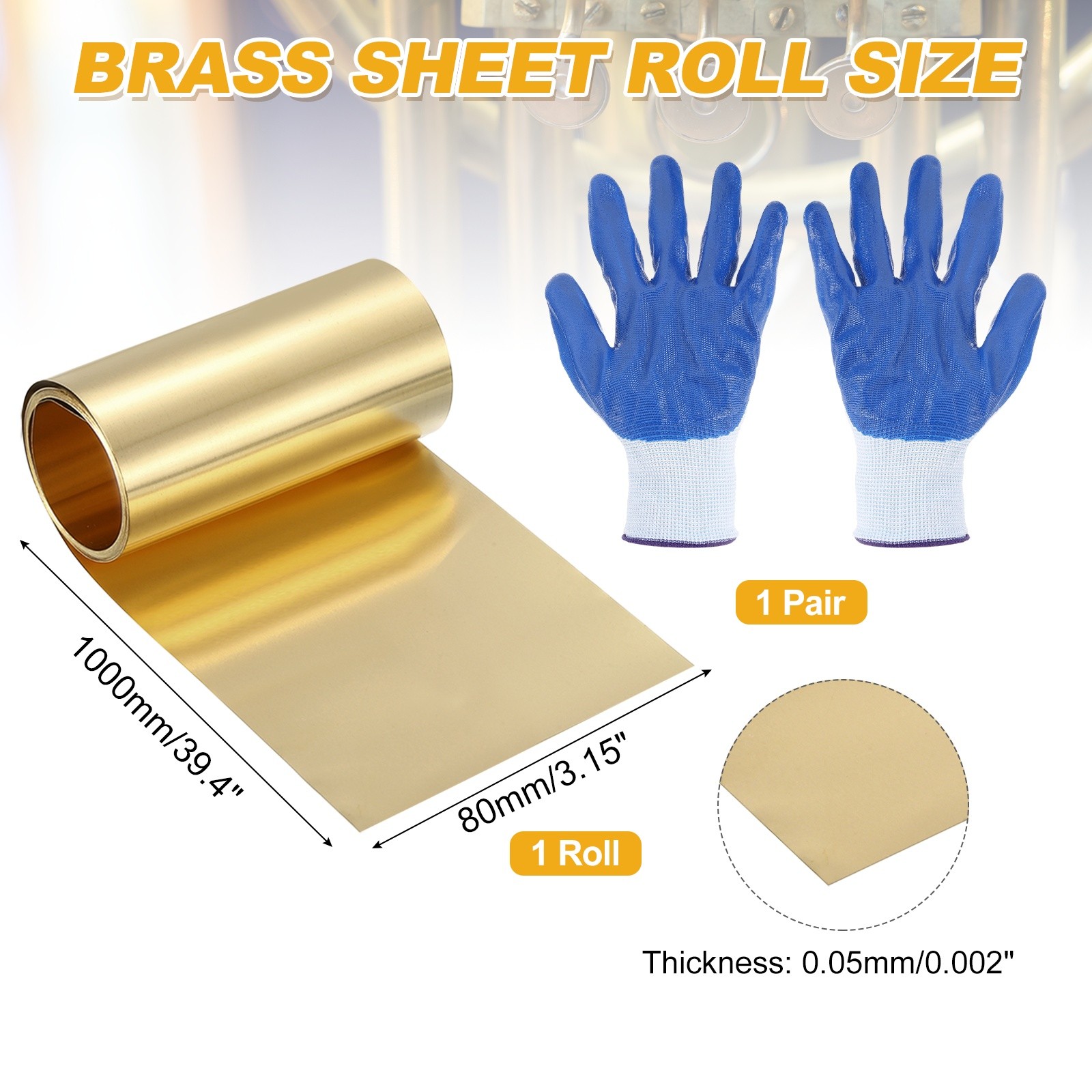 Brass Sheet Roll, 0.002 x 3.15 x 39.4 Inch H62 Thin Brass Foil Strip Plate Shim