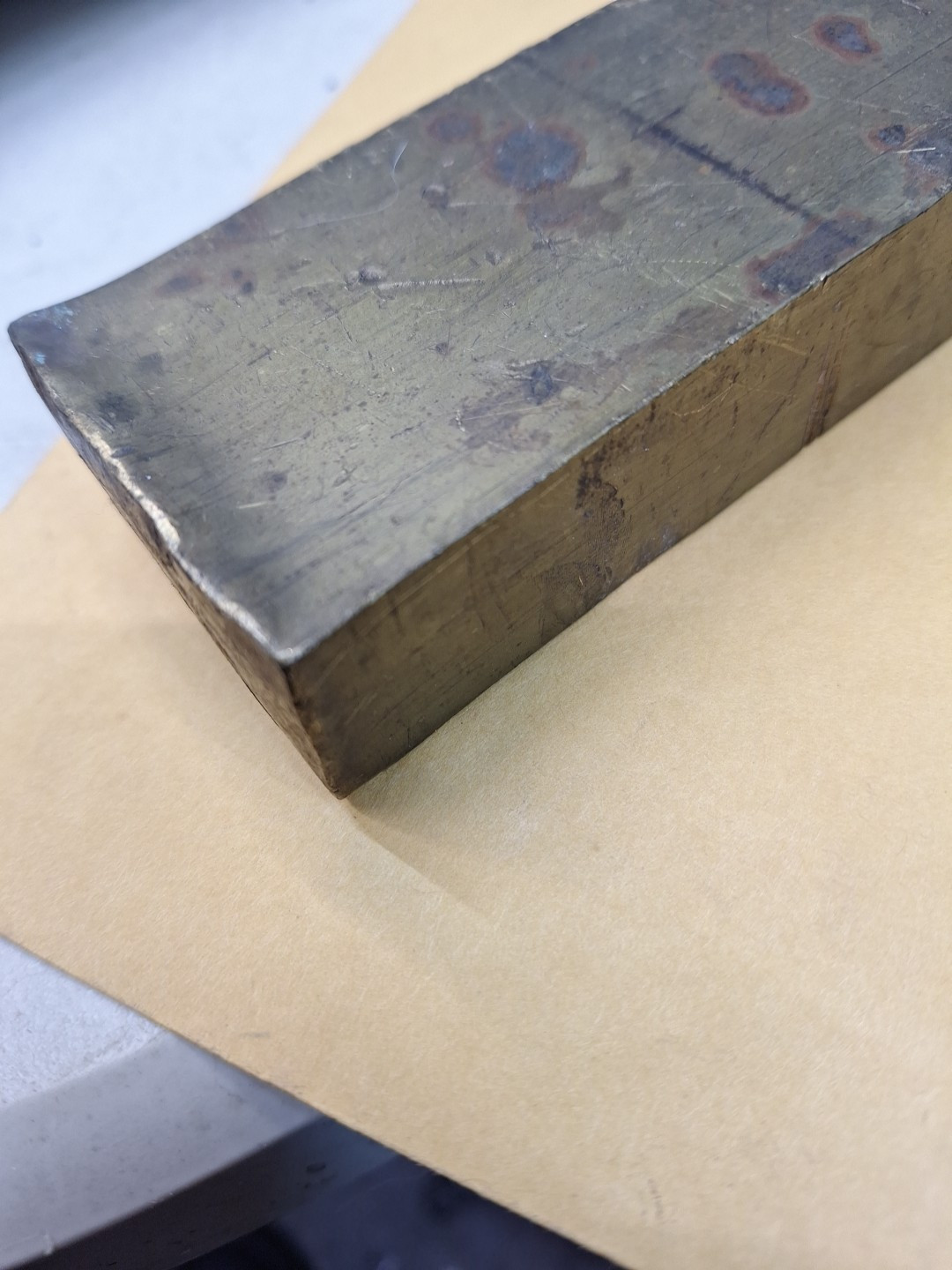 Yellow Brass? Stock Rectangle Flat Bar 1″x 2″x 13″L SEE PHOTOS OF CONDITION