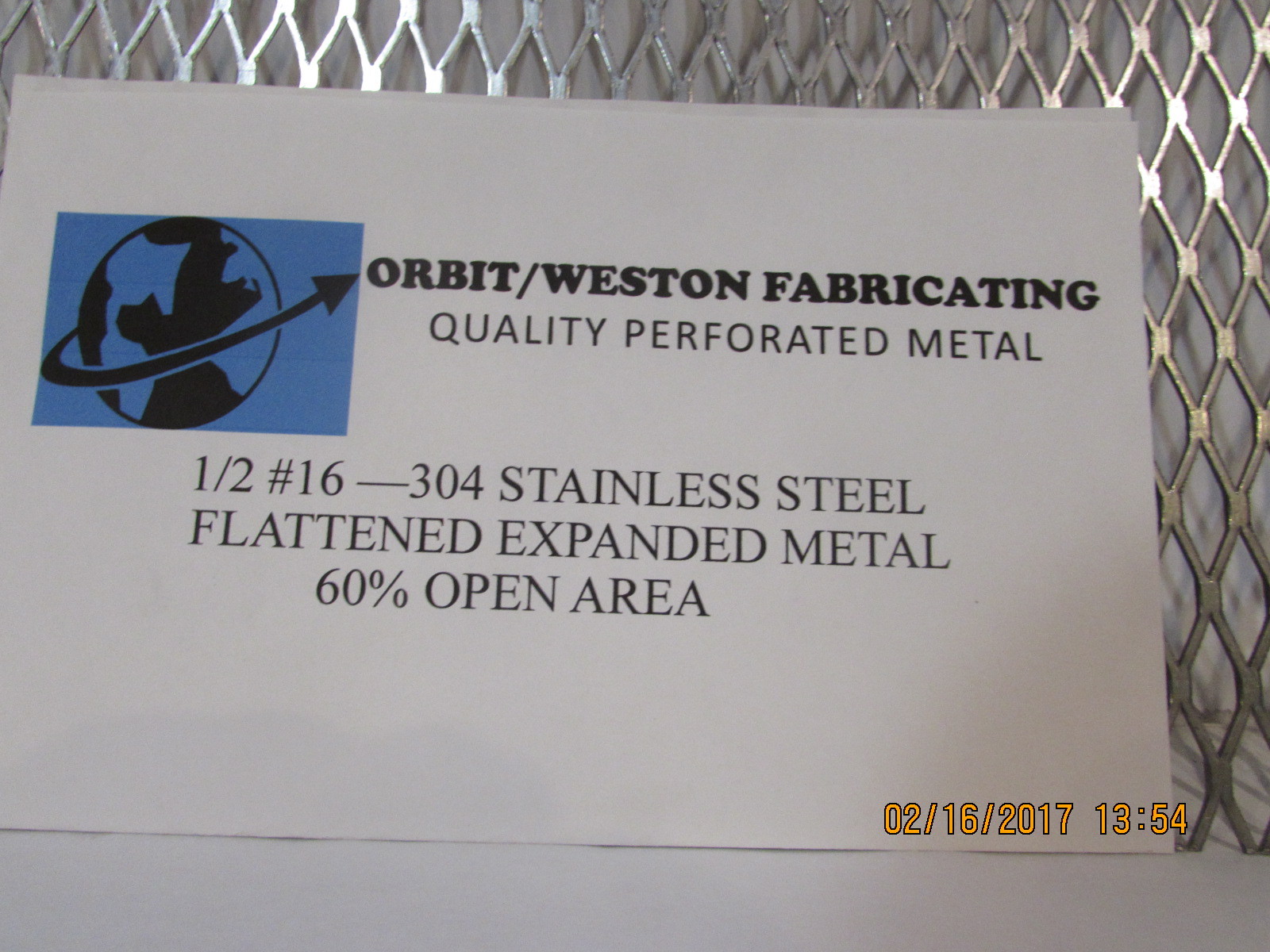 1/2 #16 304 STAINLESS STEEL FLATTENED EXPANDED METAL—–5″ X 7″