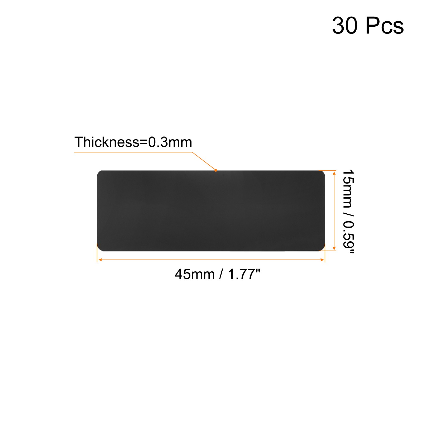 45x15x0.3mm Baking Painted Aluminum Blank Metal Card Black 30 Pcs