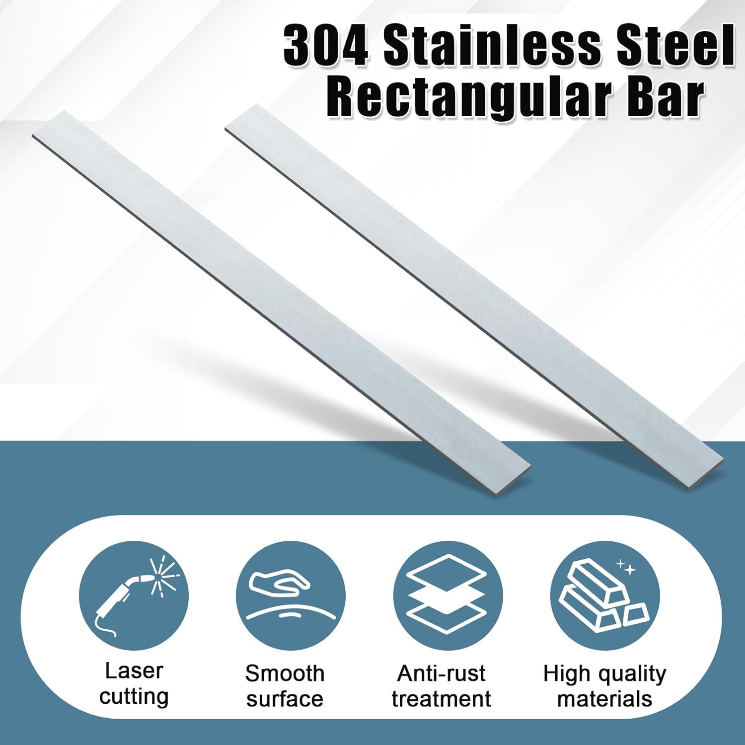 2 Pcs 304 Stainless Steel Flat Bar 2B Finishing Trim Strips Sheet for DIY Craft