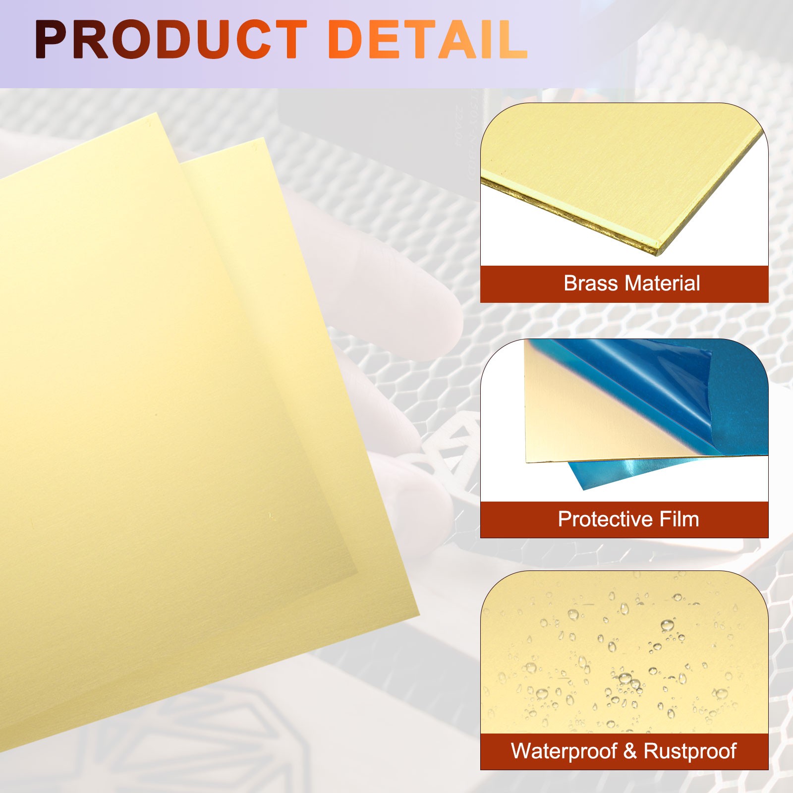 2Pcs Pure Brass Sheet, 4″ x 4″, 24 Gauge (0.5mm) Thickness with Glove(Gold)