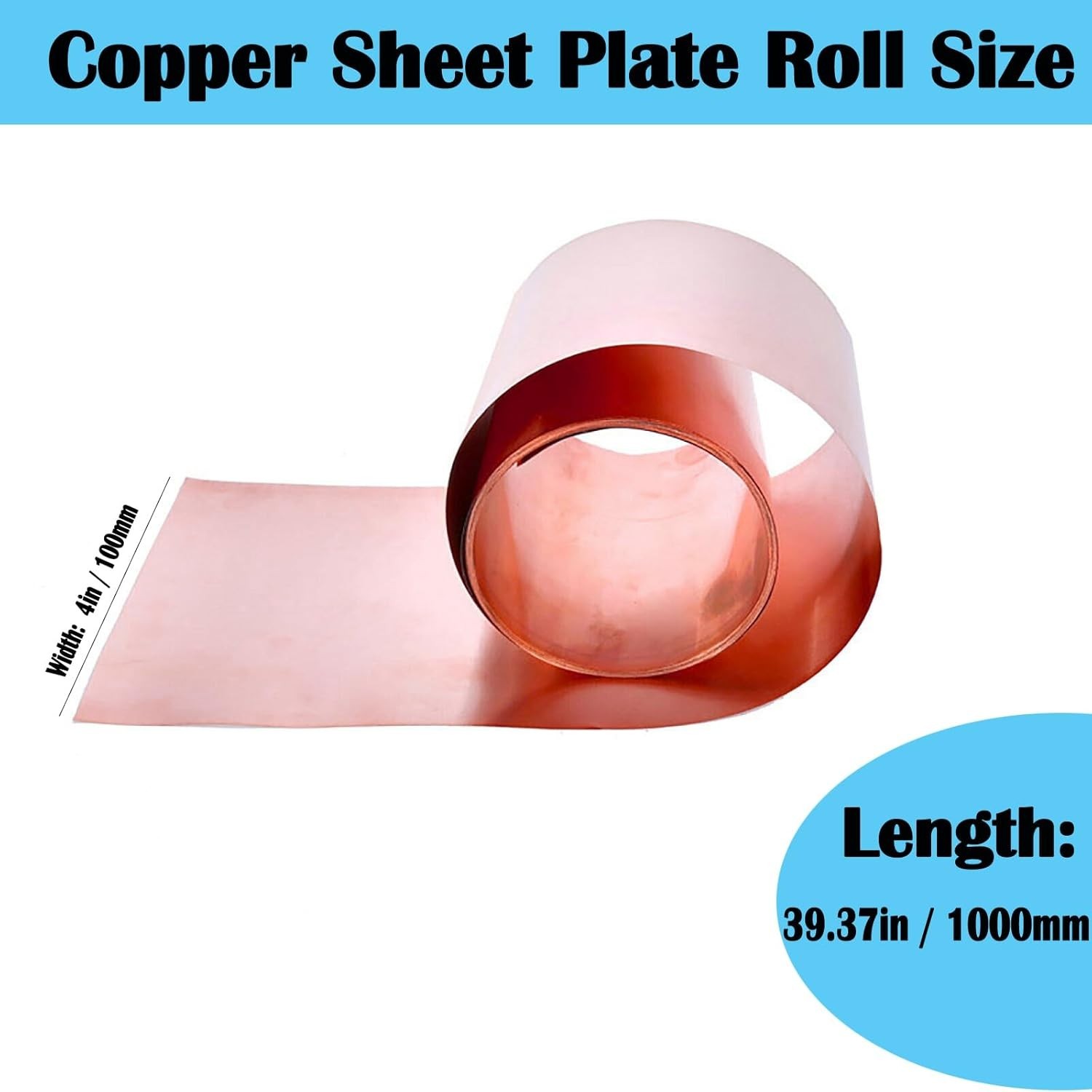 Durable 99.9% Pure Copper Foil Roll 0.1mm x 100mm x 1000mm for Home and Art