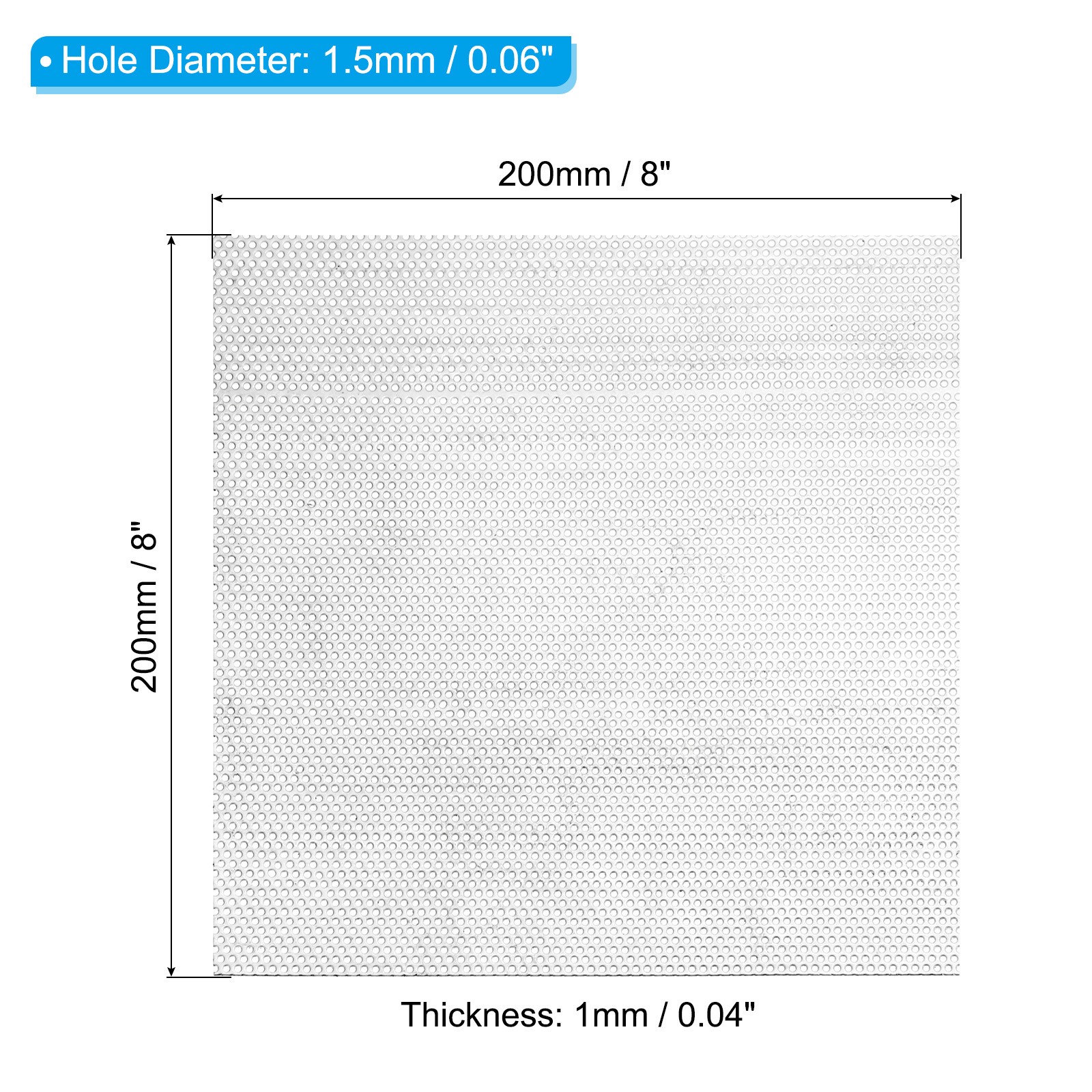 8″x8″ 304 Stainless Steel Perforated Sheet 0.06″ Hole Metal Mesh Plate