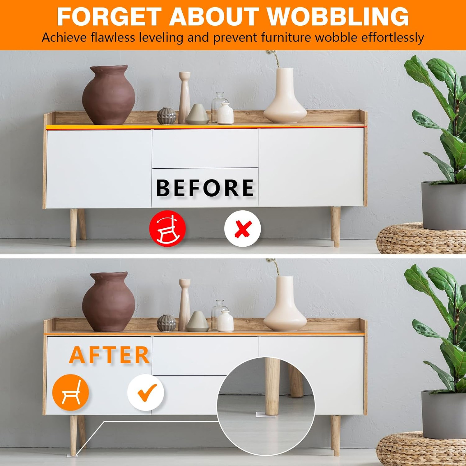Flexible Plastic Shims Kit 12pcs Clear Leveling Wedges for Furniture and Home