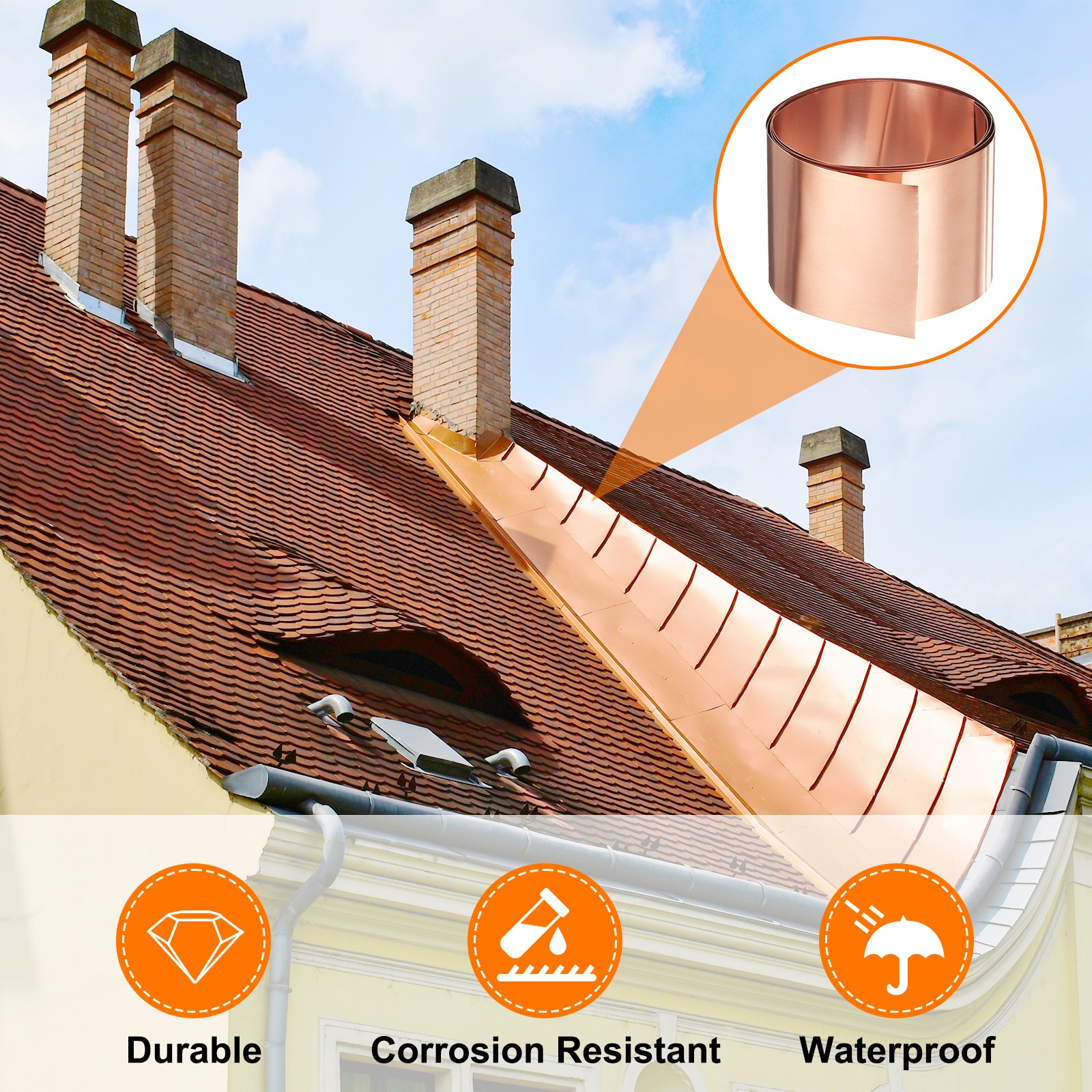 2pcs Copper Sheet Roll 0.2mm Thick Copper Flashing Strip (2″ Width x 3.28ft)