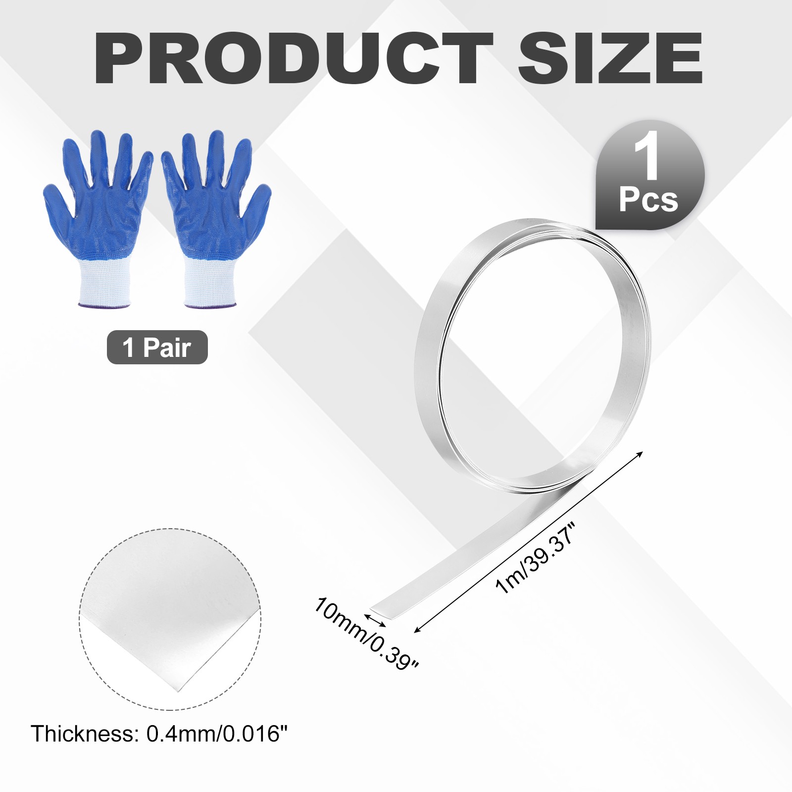 304 Stainless Steel Foil Roll 0.4mm x 10mm x 1m Metal Strip Sheet, Silver Tone