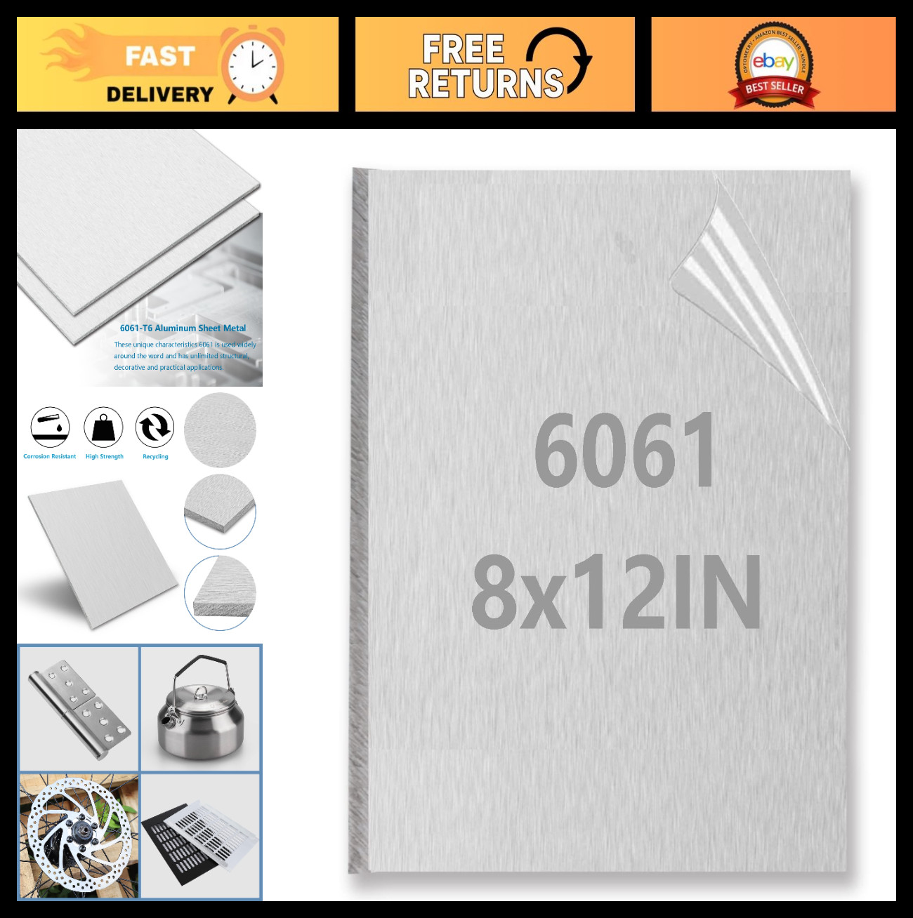 Heavy Duty 1/4″ Aluminum Sheet Plate 8″x12″ – 6061 Solid Metal Panel for Craftin