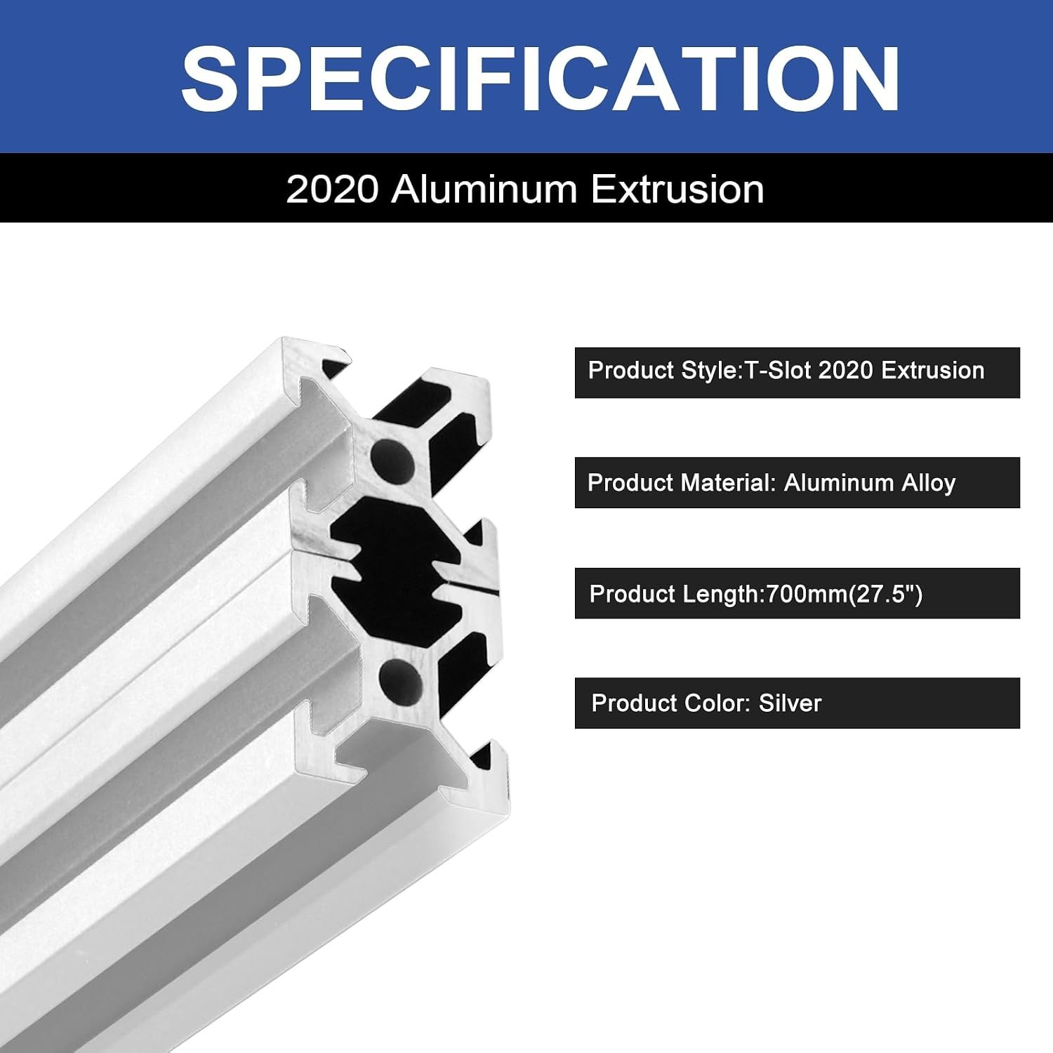 4-Pack 700mm Anodized Aluminum T-Slot 20×20 Rail for 3D Printing & DIY Projects