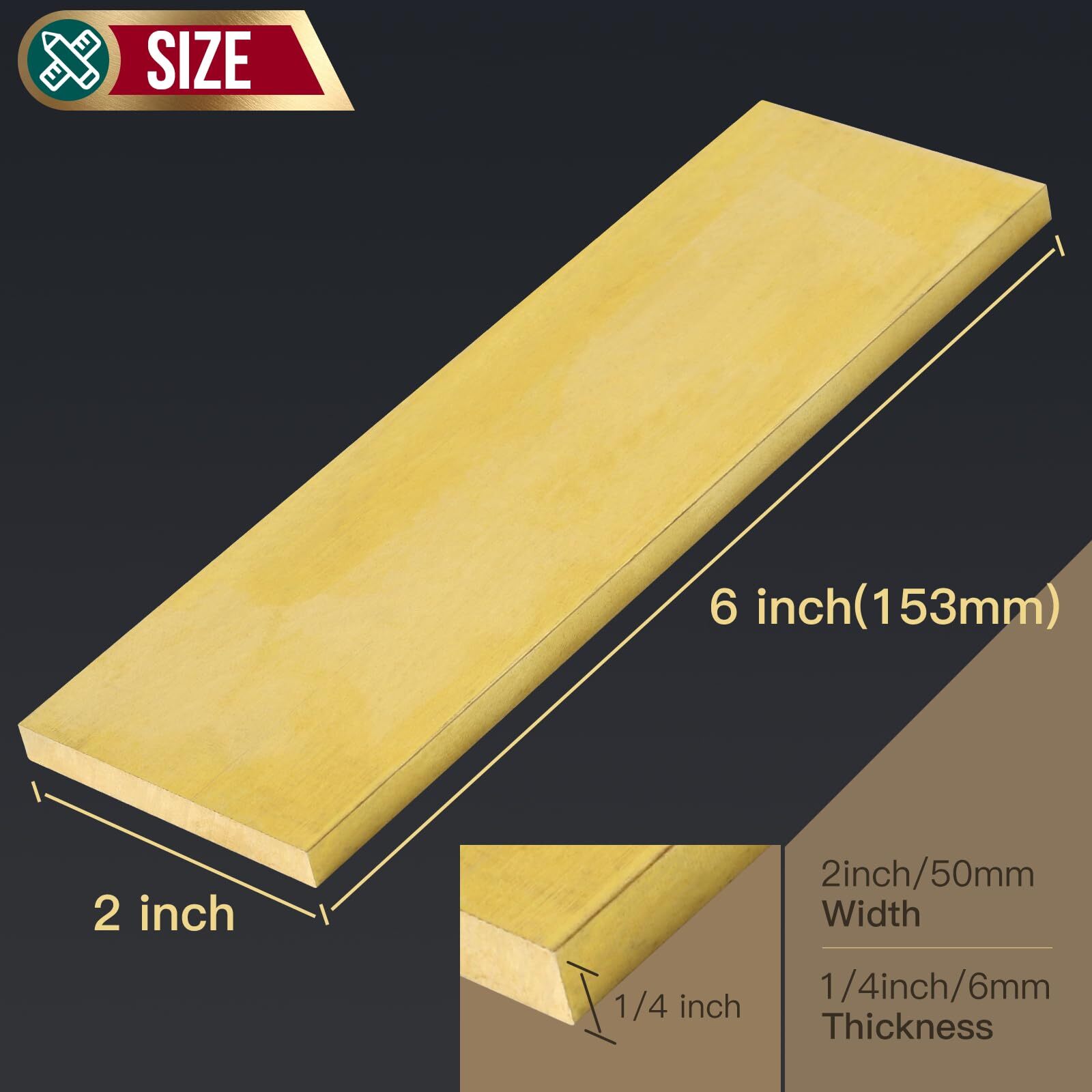 1/4″ x 2″ Brass Flat Bar Blank 6 “Long Solid Brass Thin Plate C360 Flat Mill …