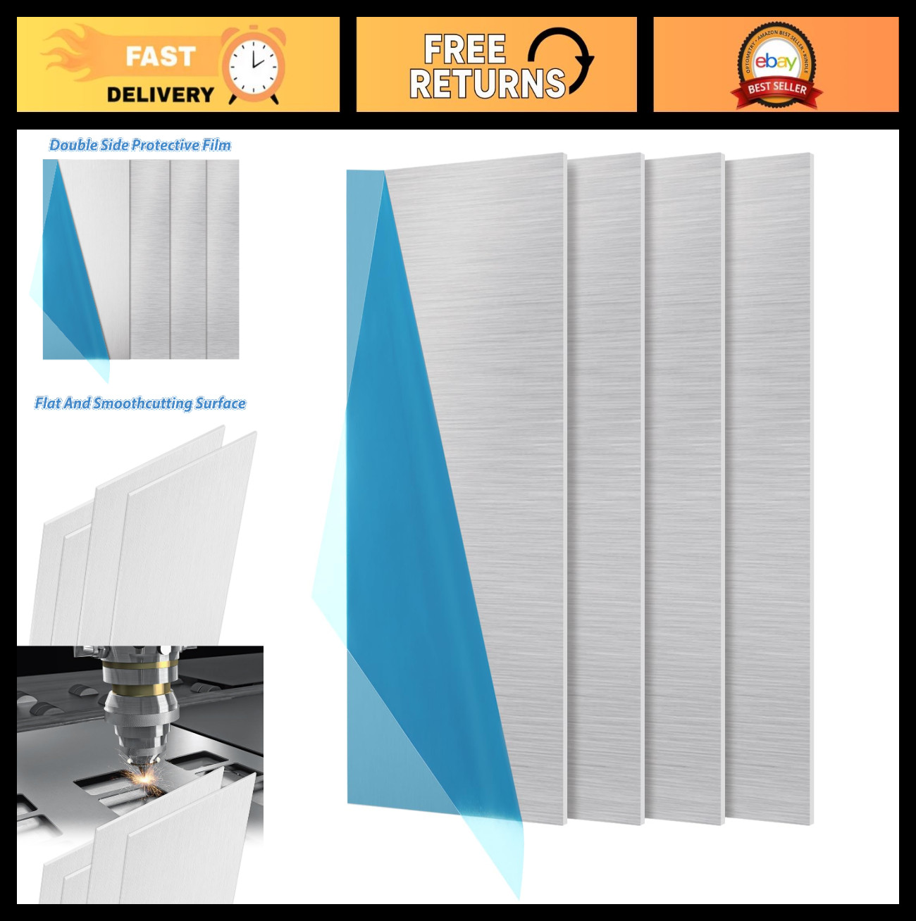 4 Pack 6×12 Aluminum Sheet Metal 5/64″ (0.08″) Thin Plates, Polished, Crafting &