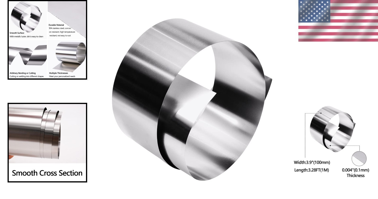 304 Stainless Steel Foil Roll, 0.1mm x 100mm x 1M, Metal Strip Sheet for Indu…