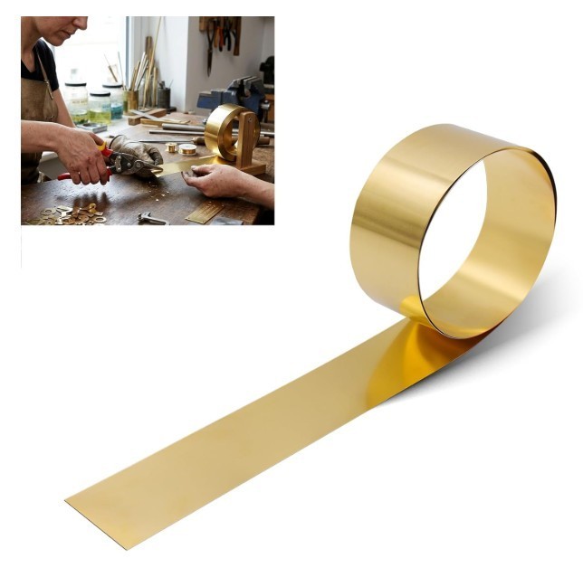 Brass Sheet Roll 0.4mm×50mm×1000mm Thin Brass Foil Sheets Strip for DIY Crafting