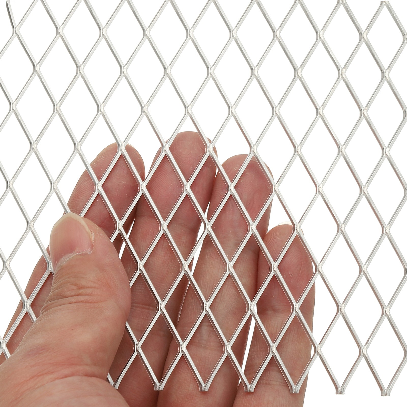 4″L x 4″W Universal Car Grill Mesh, 4Pcs 10x20mm Diamond Hole, Silver Tone