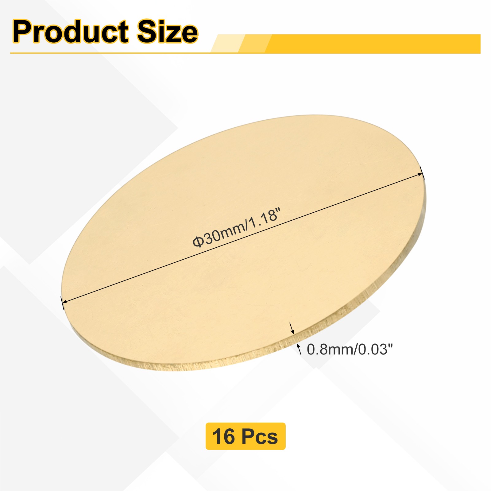 16pcs Brass Sheets, 0.03″ Thickness x 1.18″ Diameter Brass Round Plate, Yellow