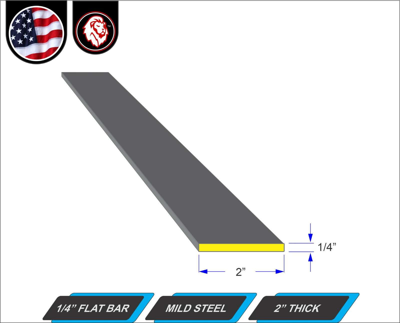 1/4″ x 2″ Steel Flat Bar – Mild Steel – Flat Metal Stock – 96″ Long (8-ft)