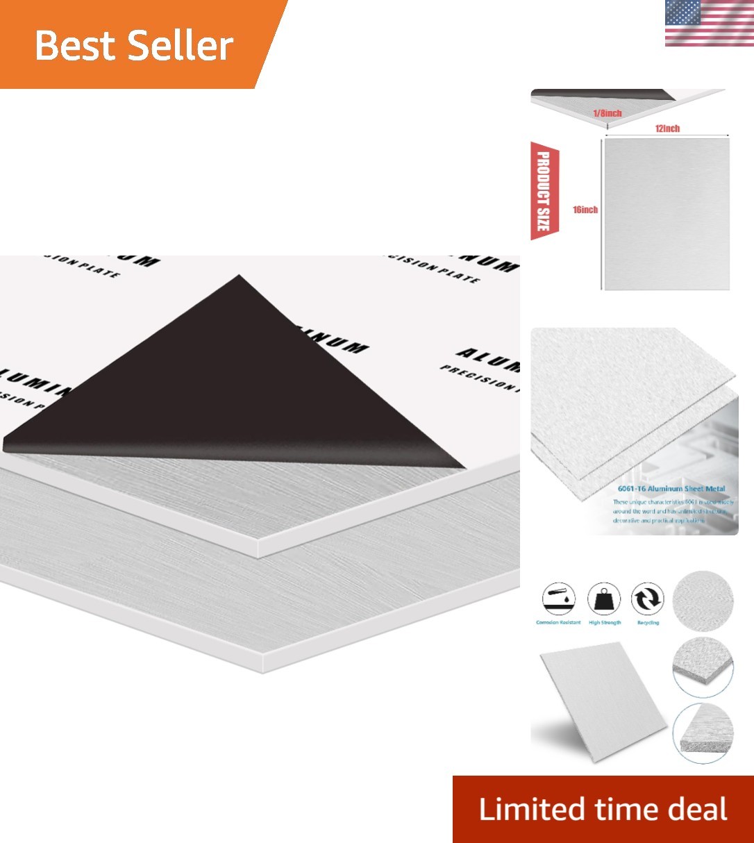 2PCS 6061 Aluminum Sheet Metal, 12″ x 16″ x 1/8″ Thickness Heavy Duty Aluminu…