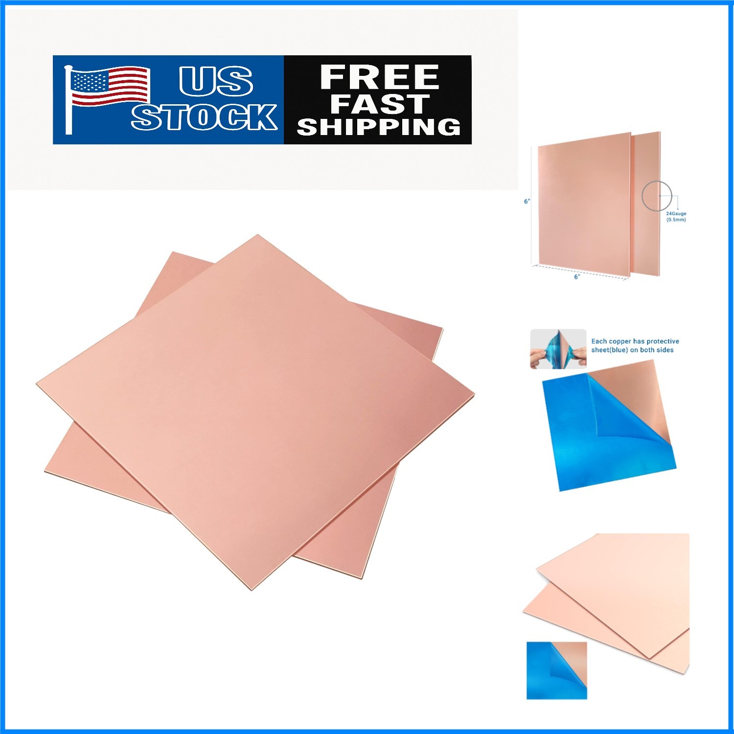 High-Quality 2 Qty Pure Copper Sheets 6″ x 6″, Perfect for Crafts and Models