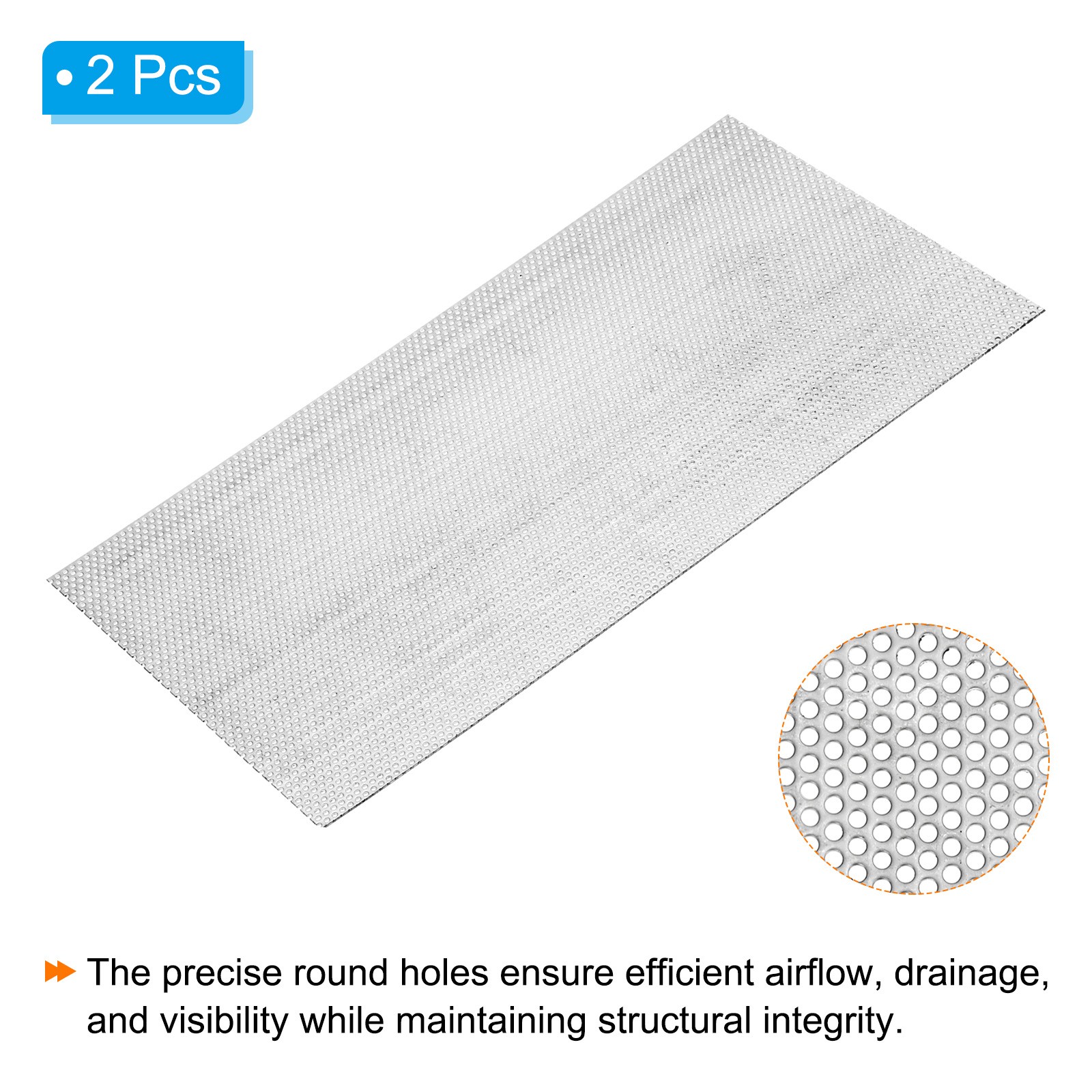 2pcs 11.8″x6″ 304 Stainless Steel Perforated Sheet 0.06″ Hole Metal Mesh Plate