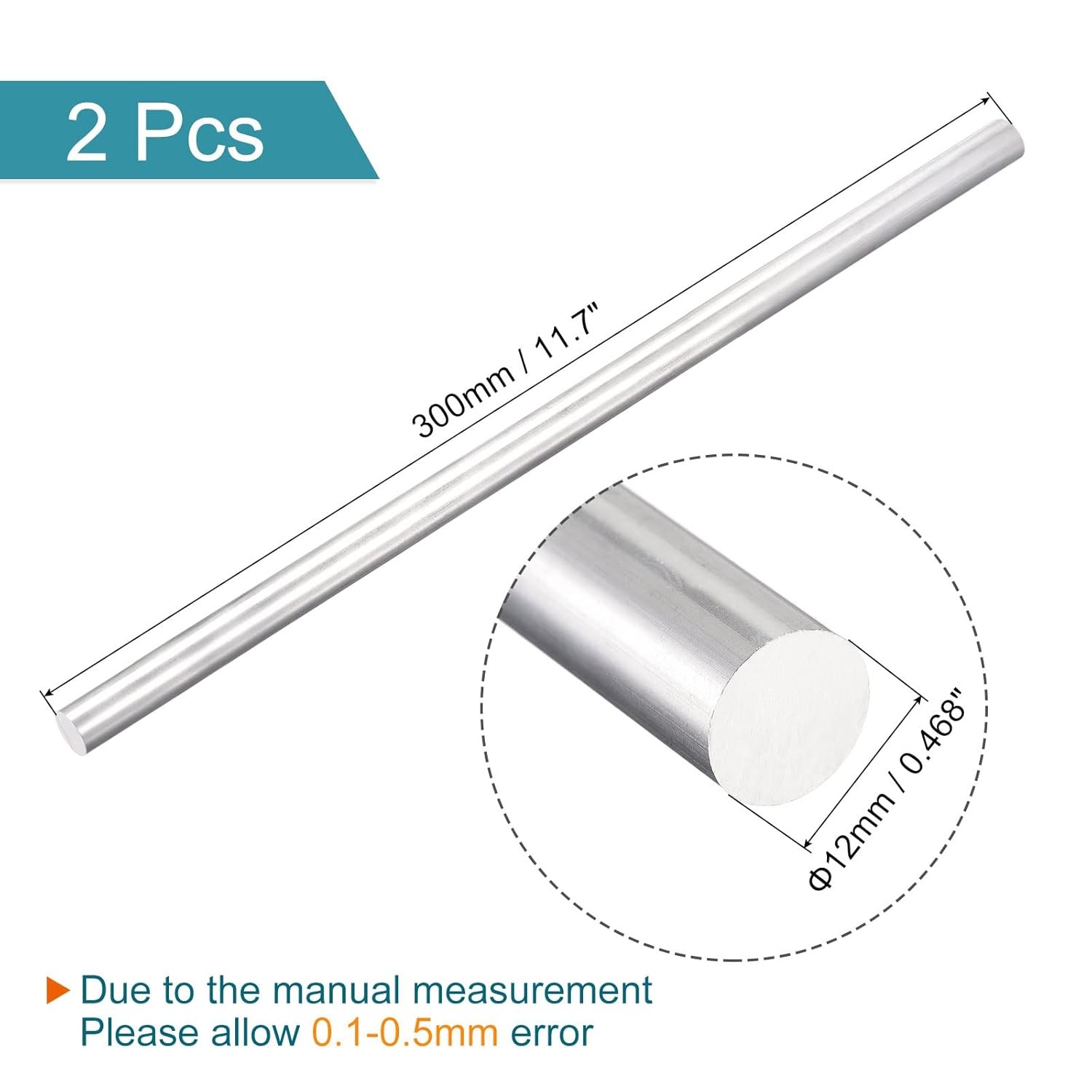 MECCANIXITY Aluminum Solid Round Rod 12mm Diameter 300mm 12 x 300mm, Silver
