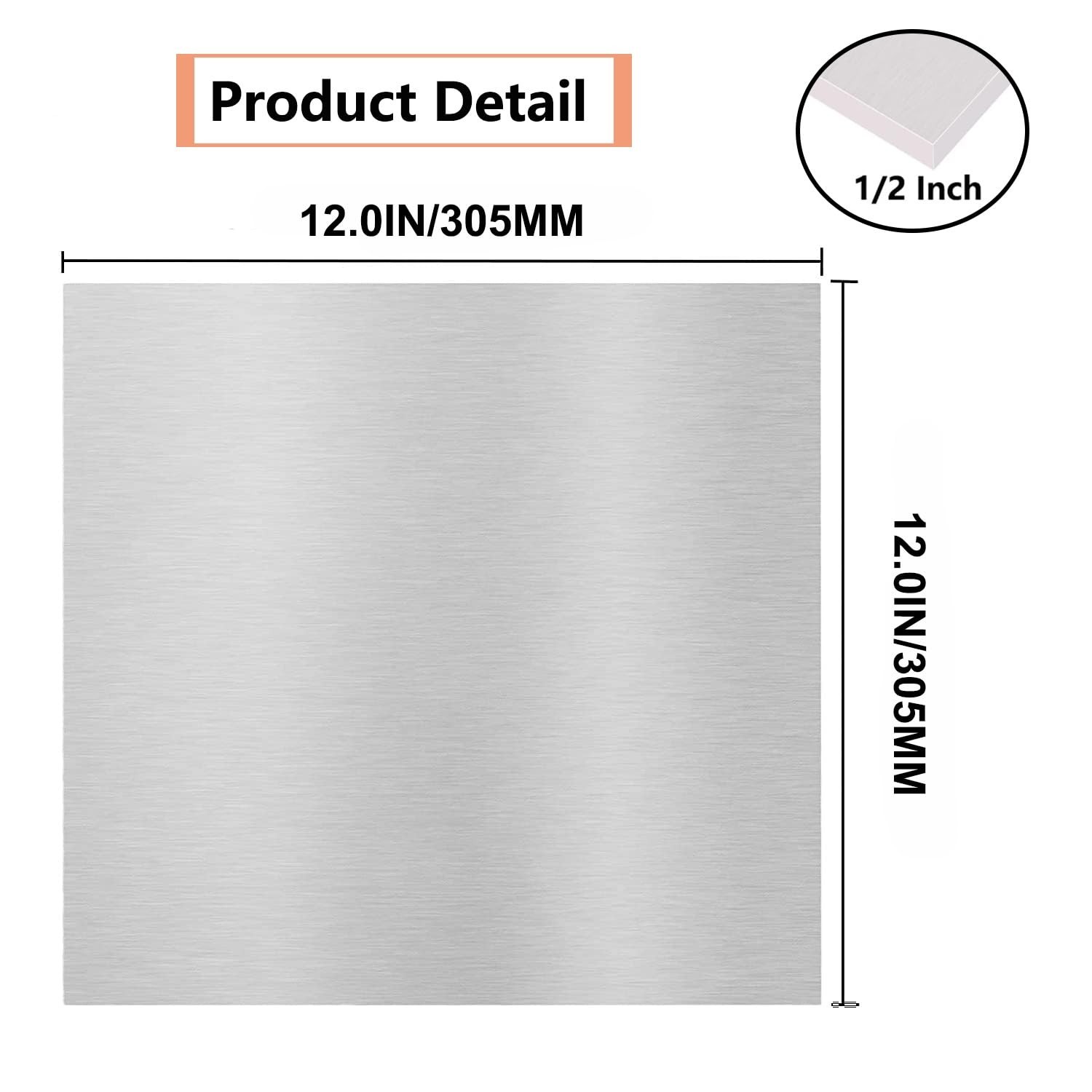 6061 T651 Aluminum Sheet Metal 12 x 12 x 1/2Inch (12.7MM) Flat Plain Thickene…