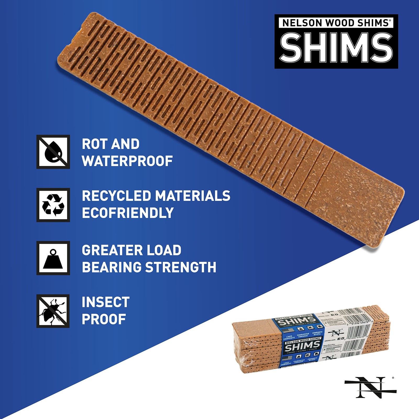 Nelson Wood Shims 8inch Composite Bundle 2 Pack total 24 Shims Durable And Wat