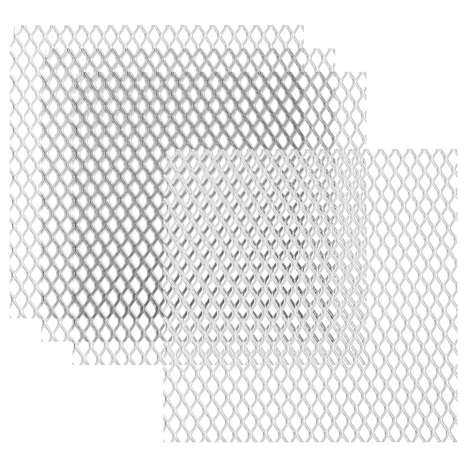 4″L x 4″W Universal Car Grill Mesh, 4Pcs 5x8mm Diamond Hole, Silver Tone