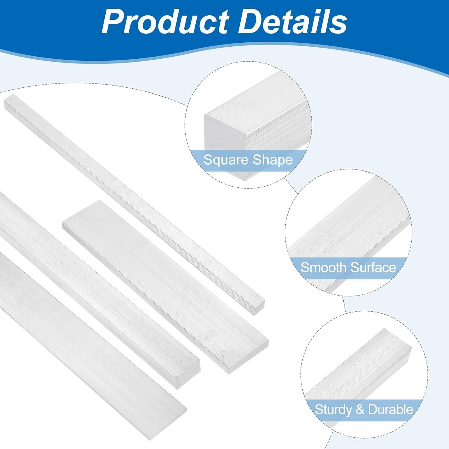 Square Aluminum Flat Bar, 3/8″ Thickness 1″ Width 12″ Length Square 6063 Alum…