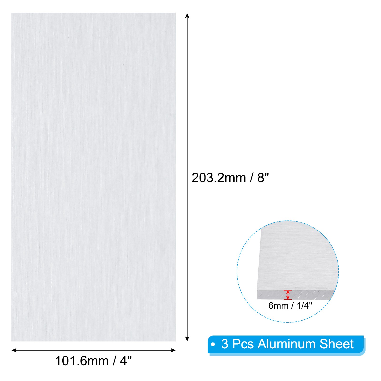 6061 T651 Aluminum Sheet Metal 4 x 8 x 1/4(0.236″) Inch 3Pcs 6MM