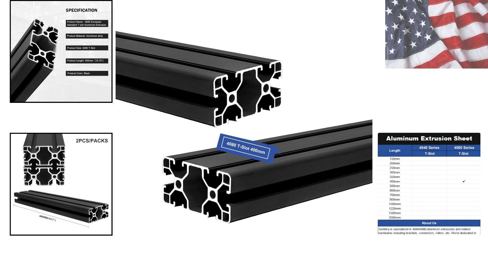 2Pack 4080 T Slot Aluminum Extrusion 400mm Black Extruded Aluminum Profile 40…