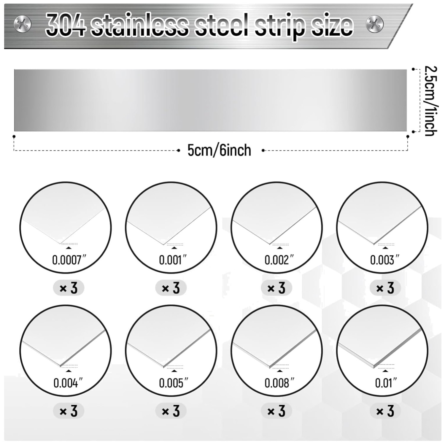 24 Pcs Stainless Steel Strips Shim Stock 1″x6″ Assortment