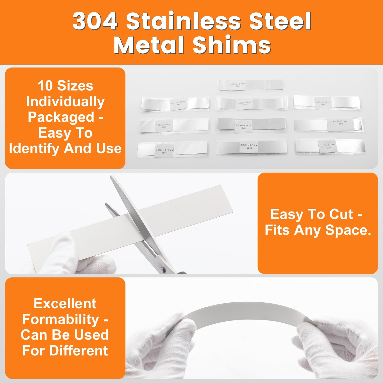 30 PCS Shim Stock Assortment, 2″ W x 6″ L Metal Shims for W x L, Silver
