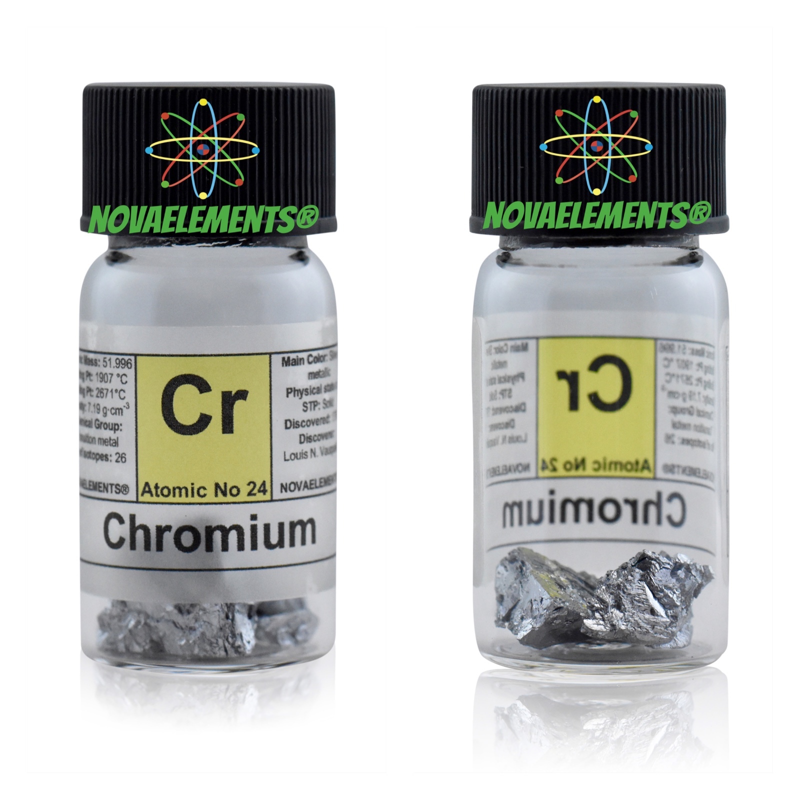 5 grams 99,8% Chromium metal element 24 Cr shiny pieces in labeled glass vial