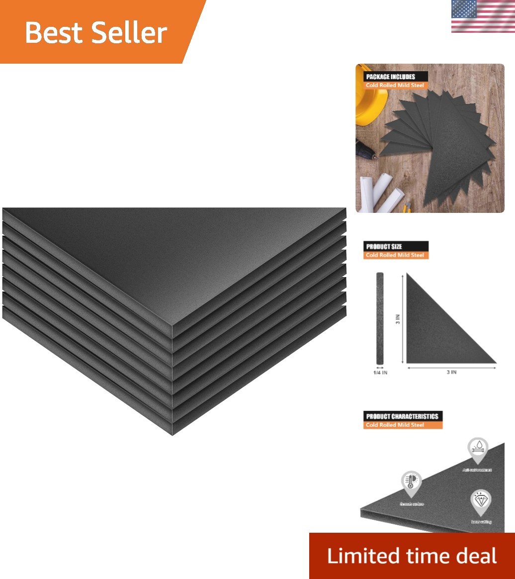 Durable 1/4″ A36 Hot Rolled Steel Plates 3×3 for Weldable Applications – 8 Pack