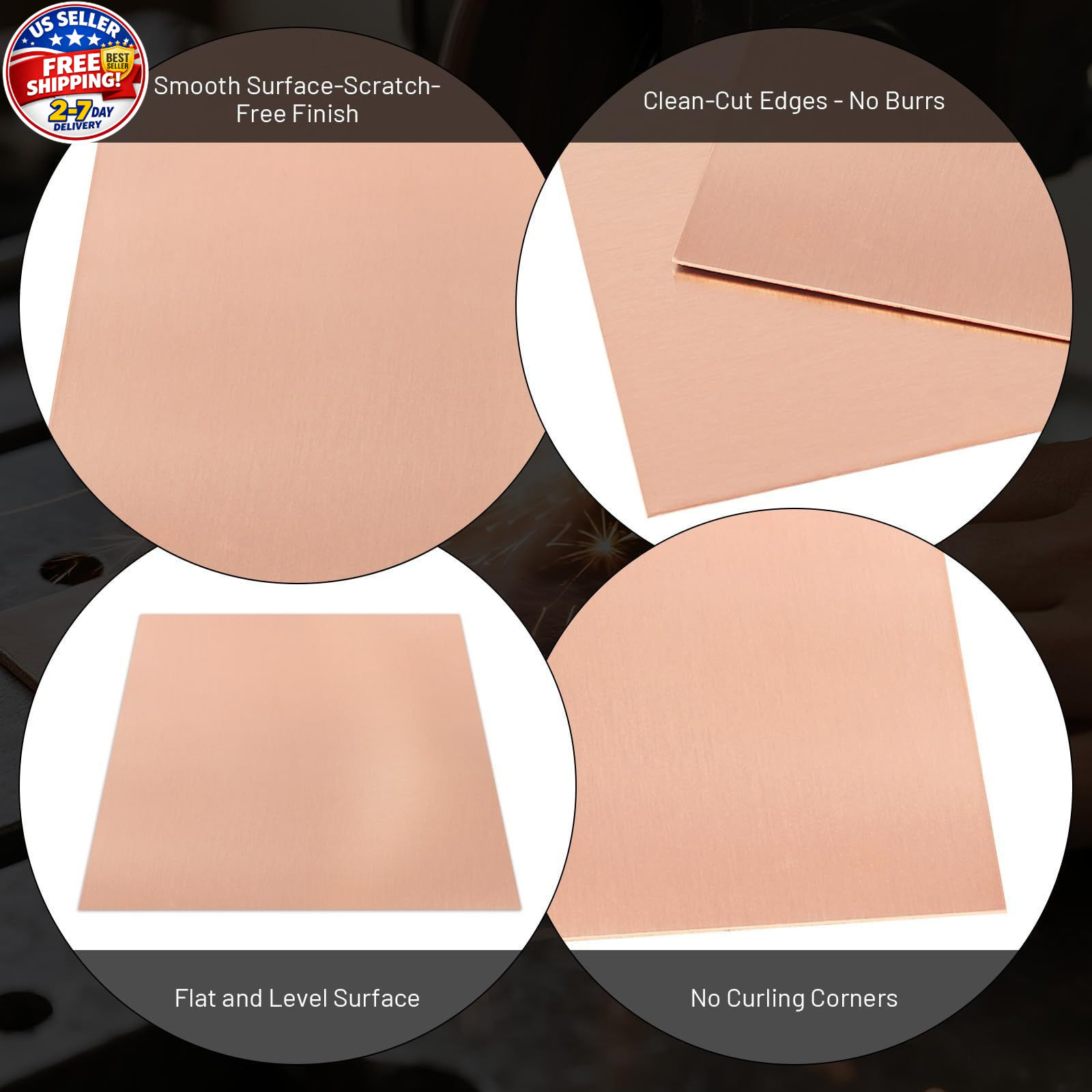 2 Pcs 99.9%+ Pure Copper Sheet, 6″ x 6″, 28 Gauge Thickness Copper Plates, 153 x