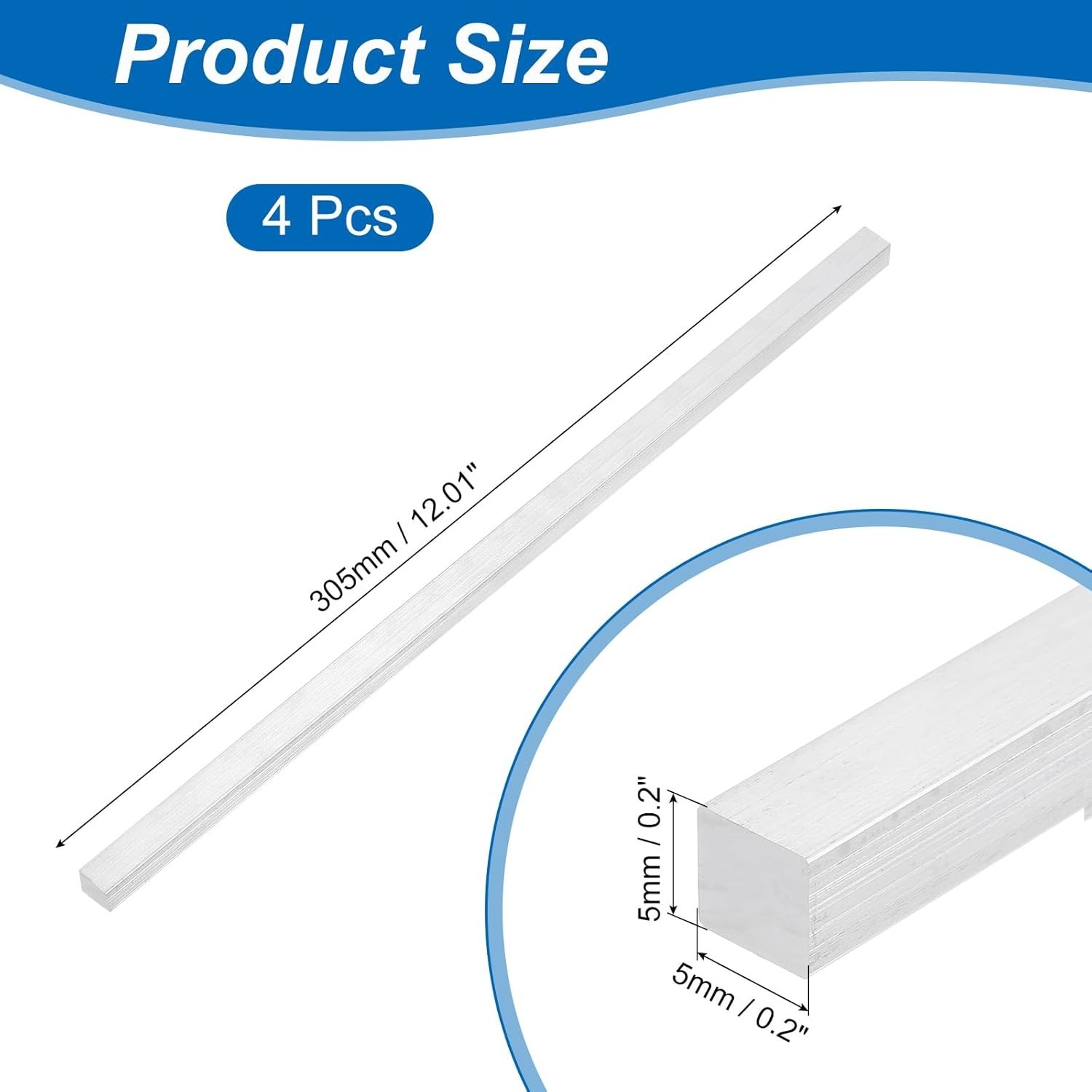 Square Aluminum Flat Bar, 4Pcs 3/16″ Thickness 3/16″ Width 12″ Length Square …