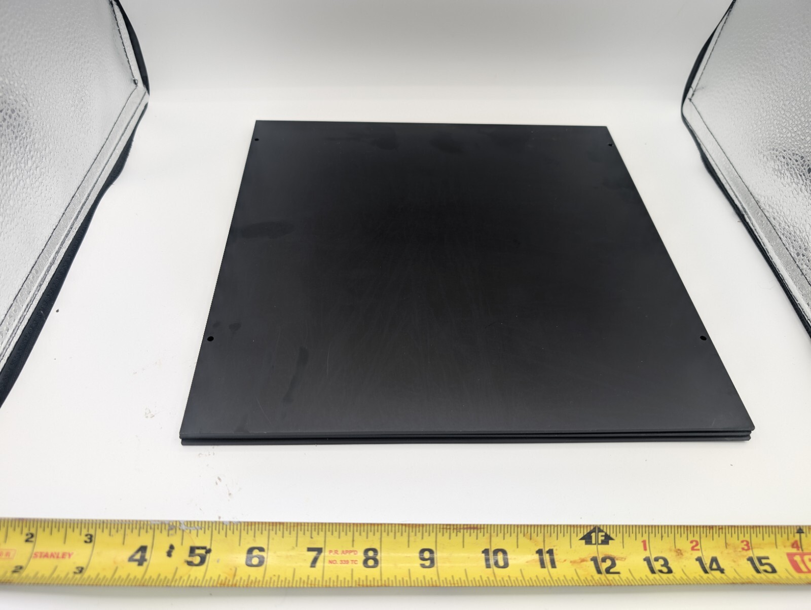Aluminum plate or bracket 12″ X 12″ X 1/8″ machined Drilled Black Finish