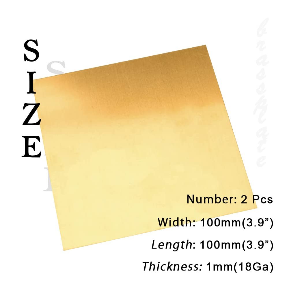 Tynulox 18 Gauge Brass Sheet，H62 Brass Plates Metal 0.039″ Thickness x 3.9″ W…
