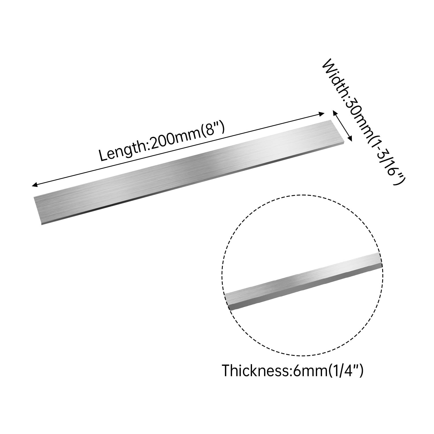 2Pcs 304 Stainless Steel Flat Bar, 1/4×1-3/16x8in Brushed Finish