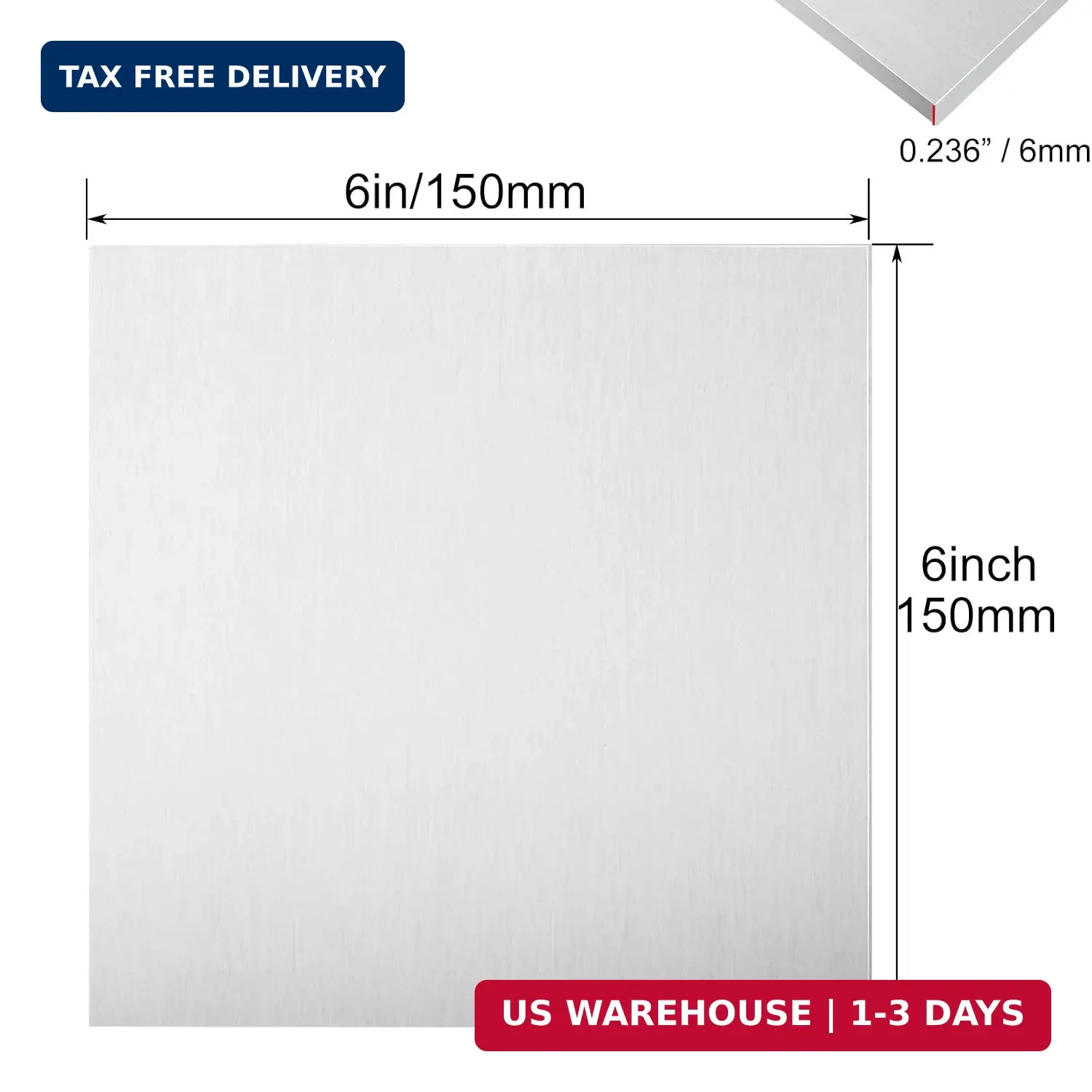 2 Pack 6061 T6 Aluminum Sheet Metal 6 x 6 x 0.236 (1/4) Inch Flat Plain Plate Pa