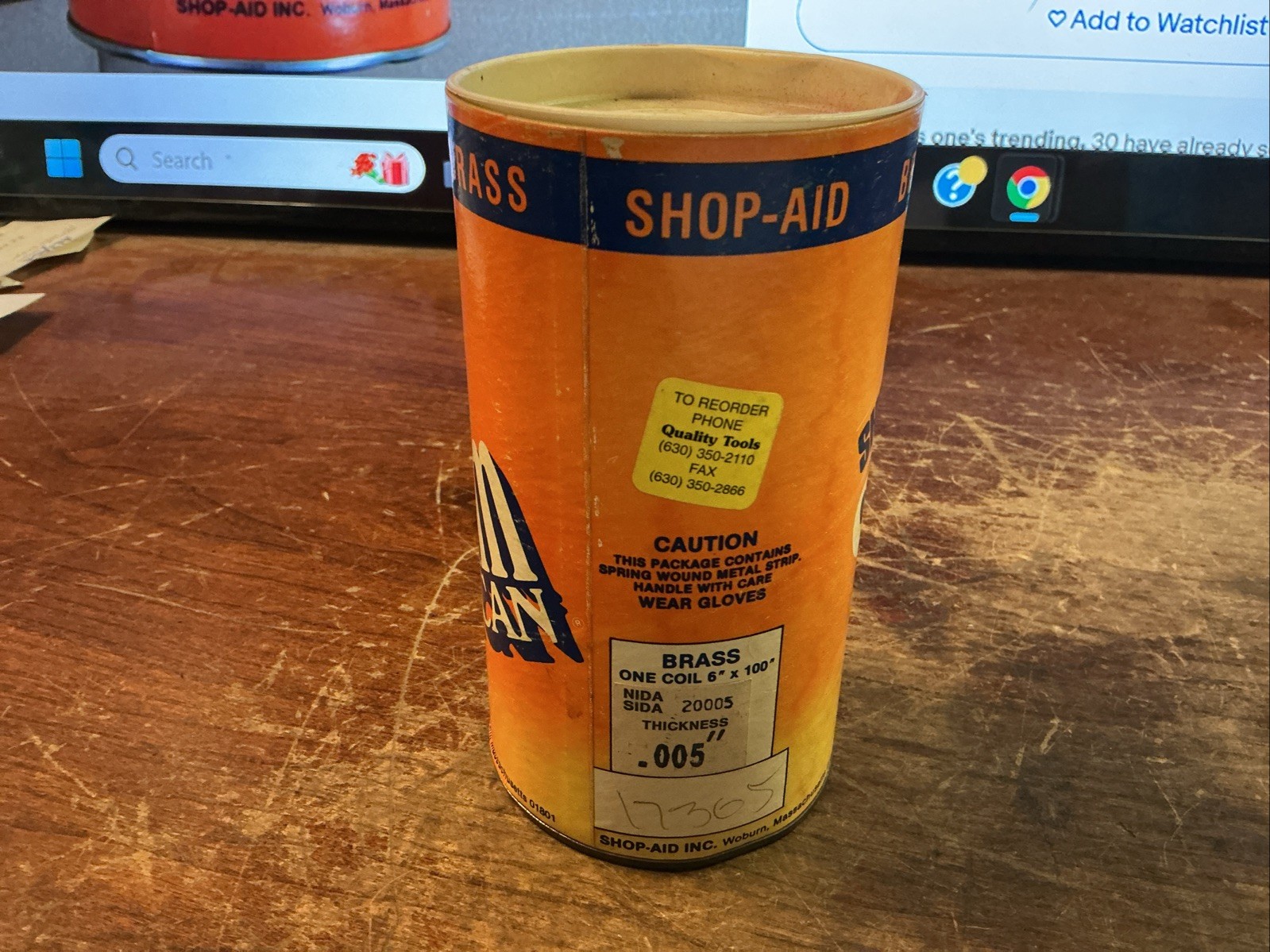 Brass Shim Stock .005”Thick X 6”Wide X 100” Long (new)