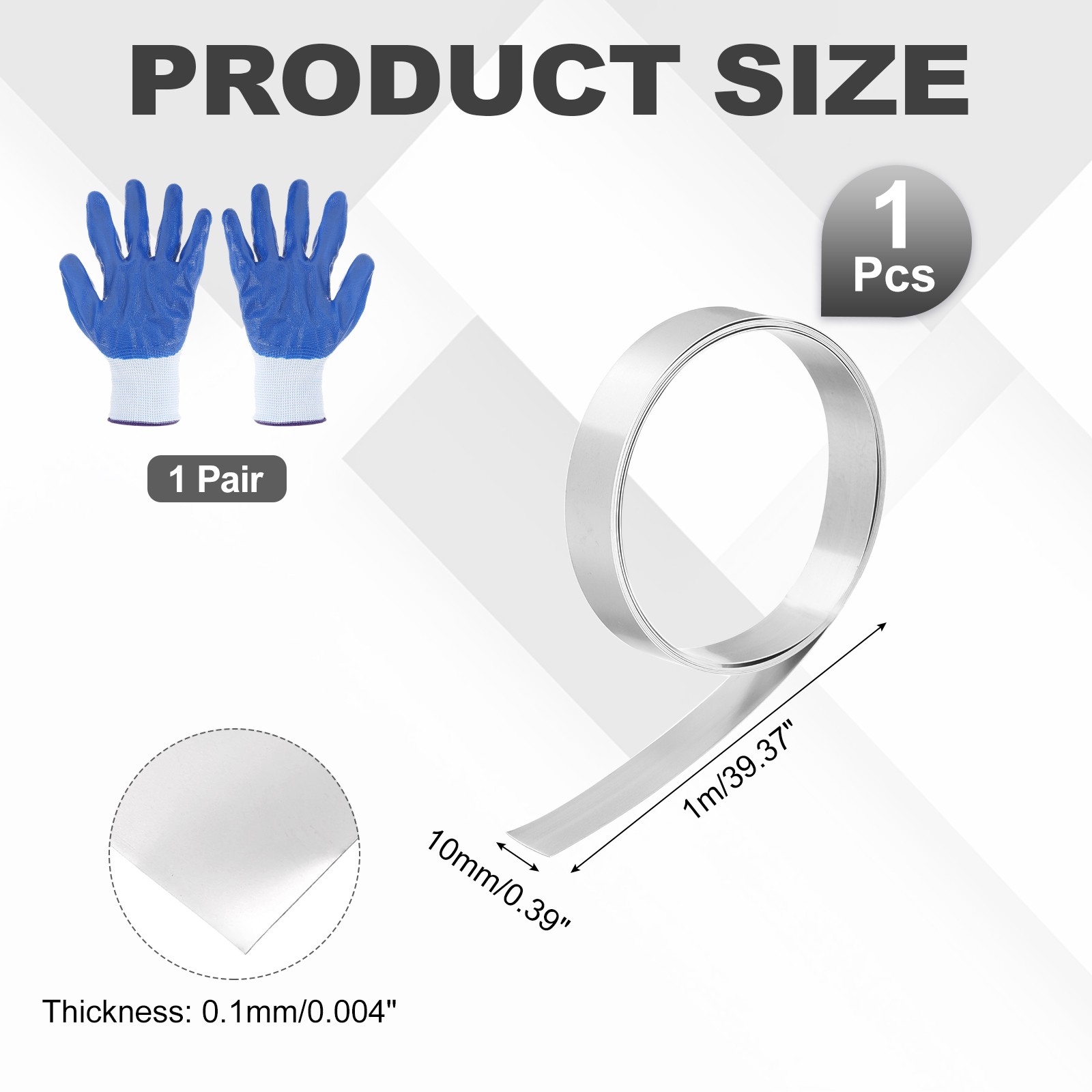 304 Stainless Steel Foil Roll 0.1mm x 10mm x 1m Metal Strip Sheet, Silver Tone
